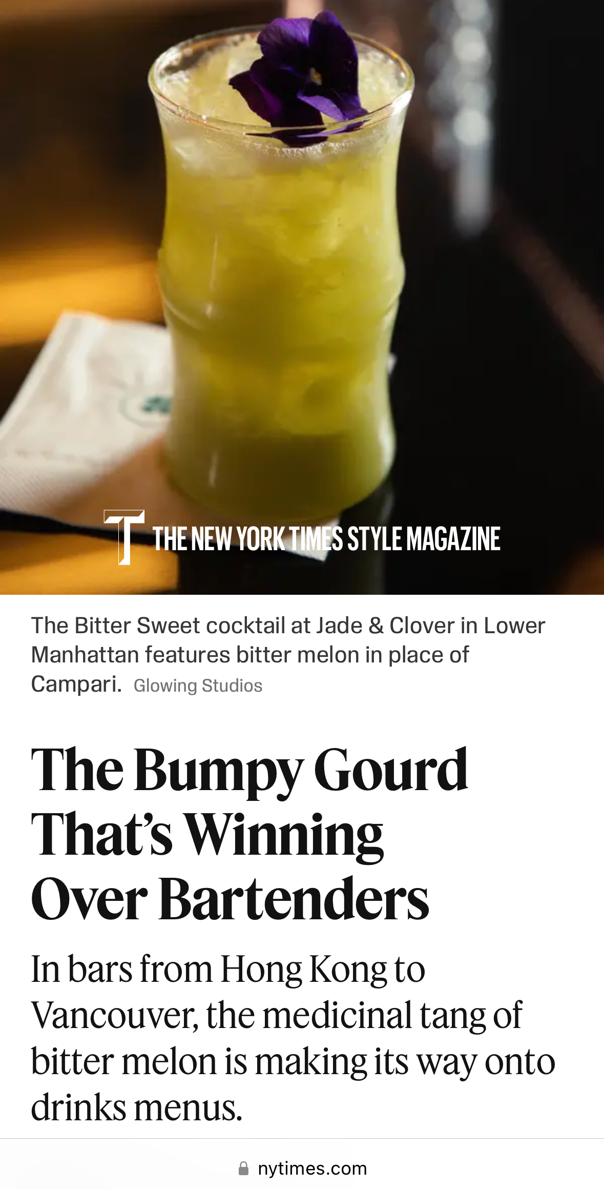 New York Times - The Bumpy Gourd That’s Winning Over Bartenders
