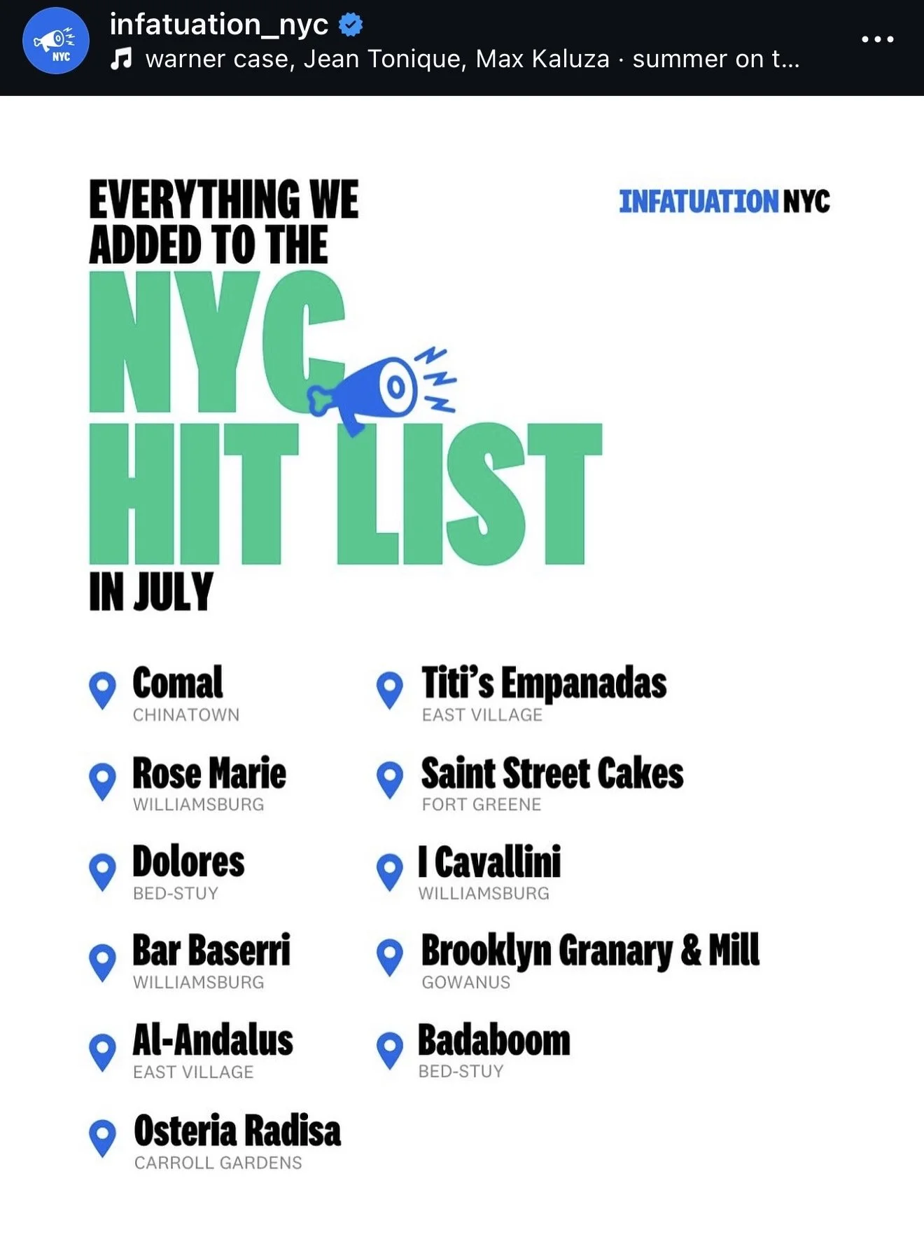 Infatuation - NYC Hit List in July