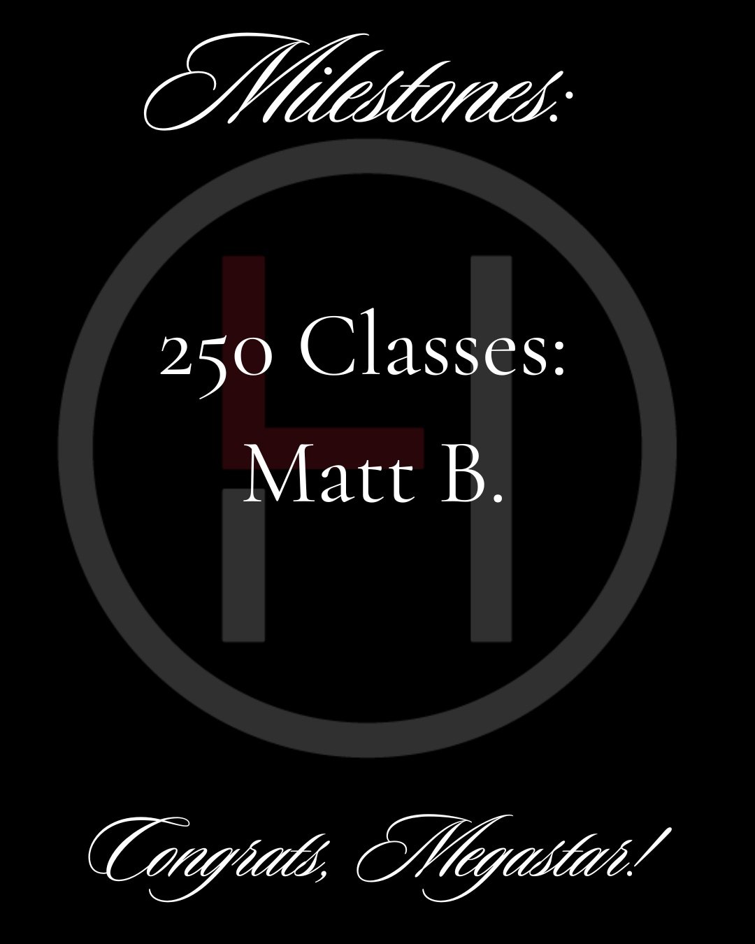 This Friday, we're celebrating a big milestone: Matt B. hit 250 classes! 
Matt, we're inspired by your dedication to your practice - us and your body thank you for showing up to move with us! 

If we missed your milestone, we want to celebrate you! L