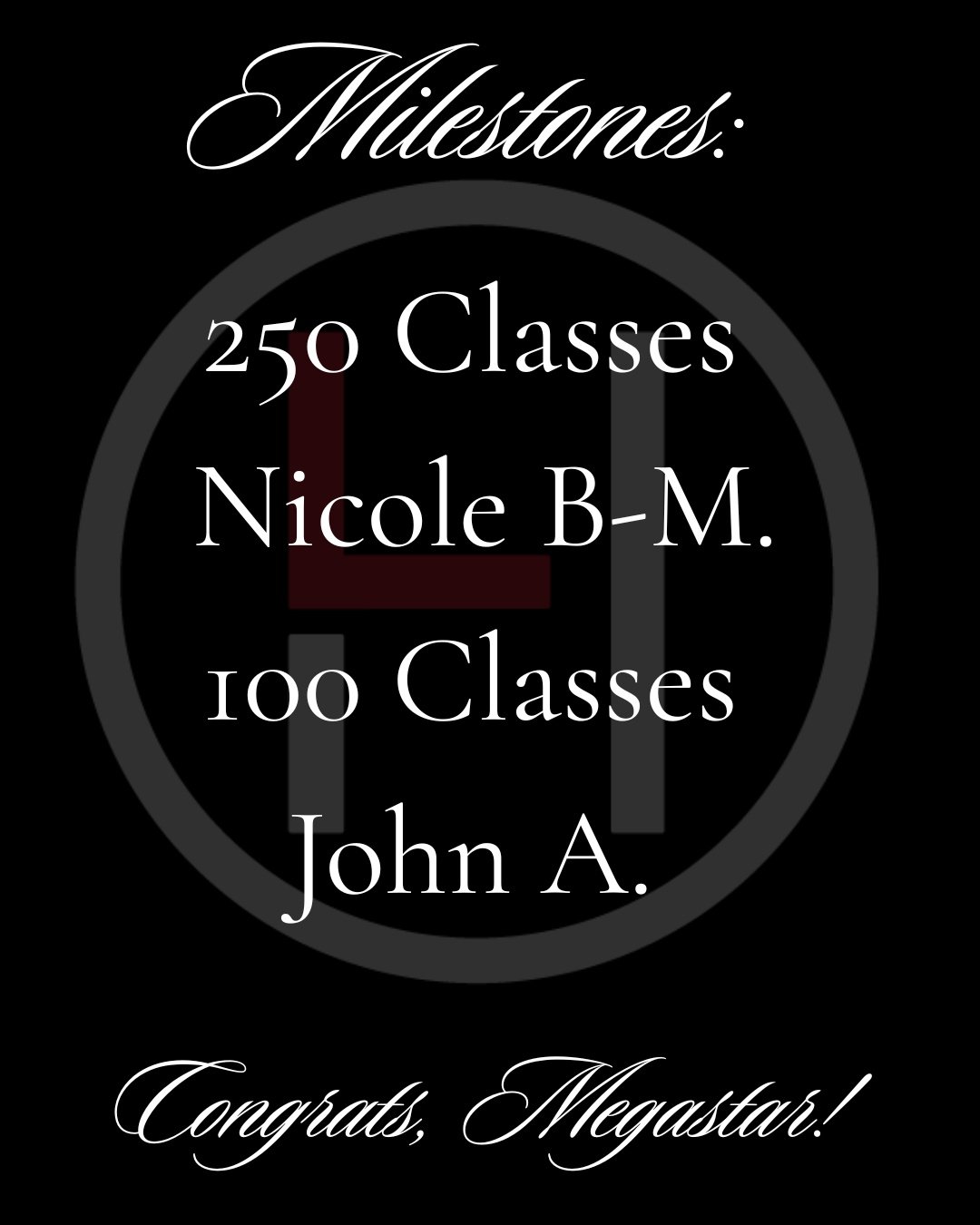 This month, we're celebrating Nicole and John! Us + your body say thank you for your dedication to your practice! Congratulations to you both!