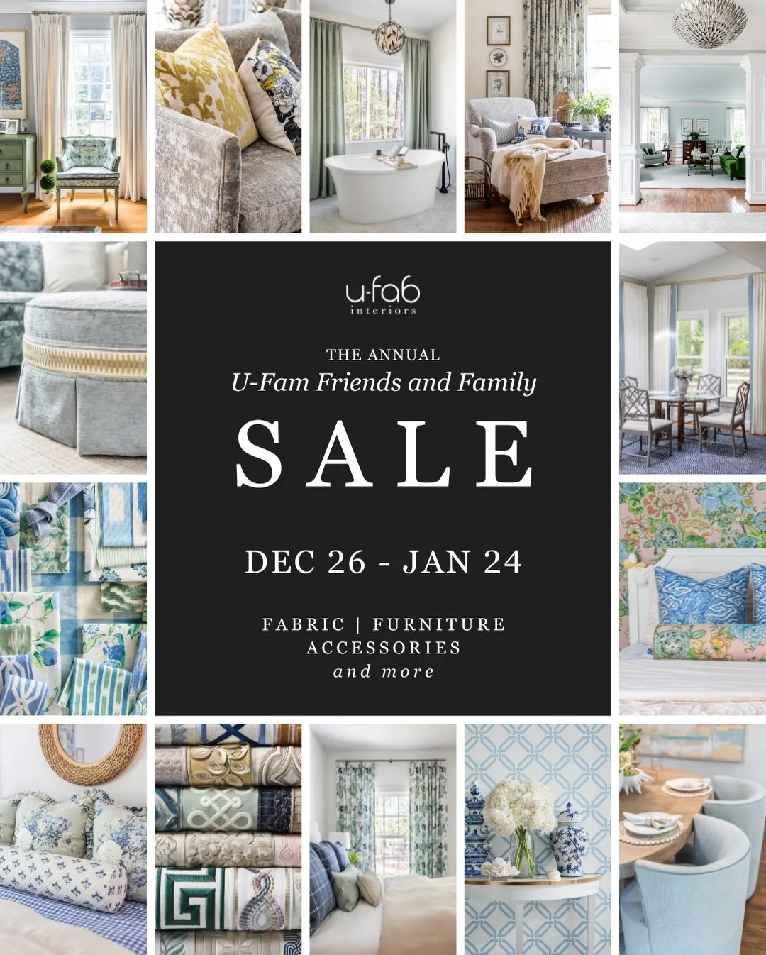 Mark your calendar: the sale you&rsquo;ve been waiting for starts THIS FRIDAY, December 26th. 

Don&rsquo;t miss our biggest sales event of the year! Save on everything in store during our U-Fam Friends &amp; Family Sale, including: 

🖤Custom furnit