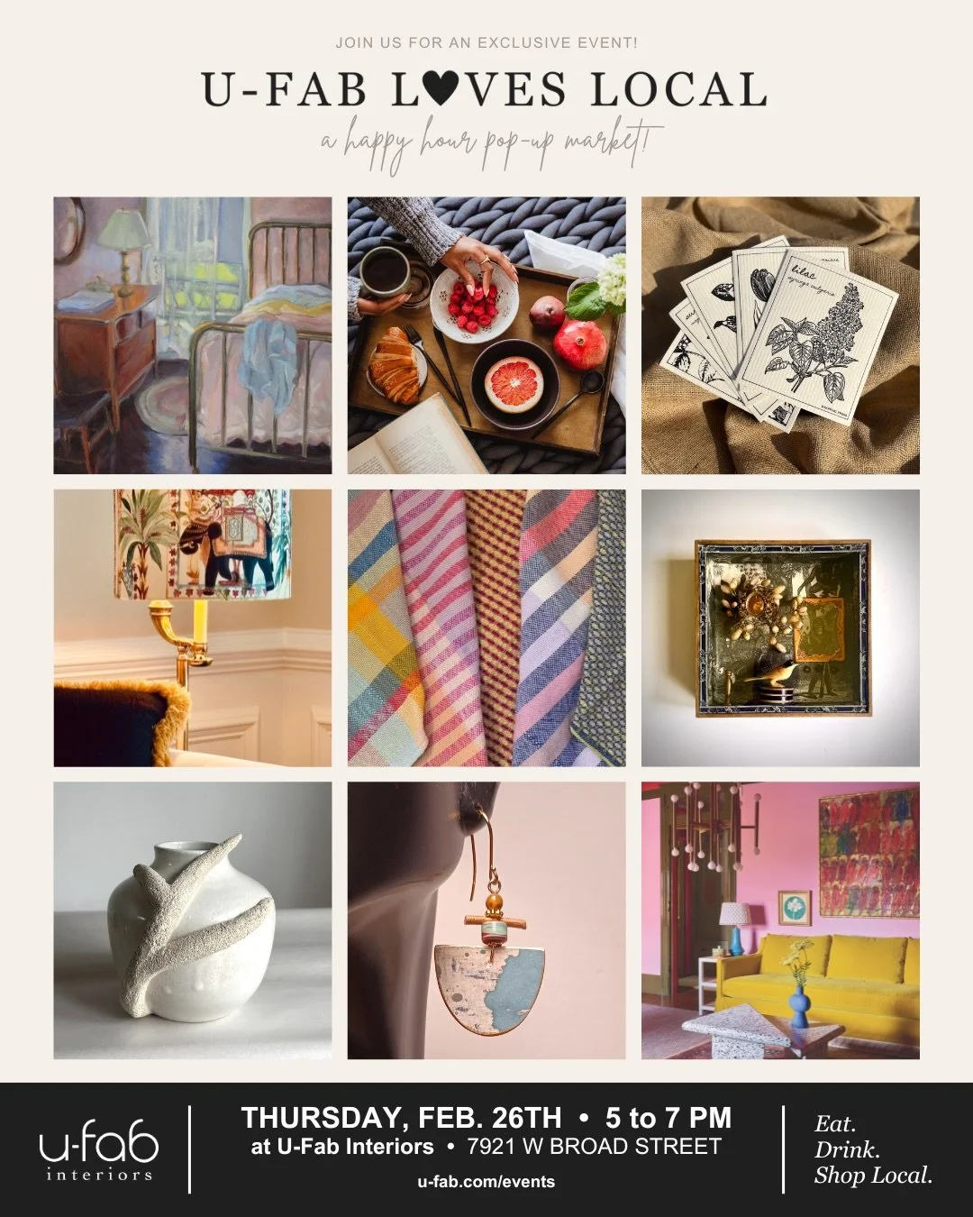Save the date: U-Fab Loves Local is BACK! Join us on Thursday, February 26th for our fourth pop-up market, where you&rsquo;ll have the chance to shop a curated selection of goods from a whole new round of our favorite local vendors. Enjoy complimenta