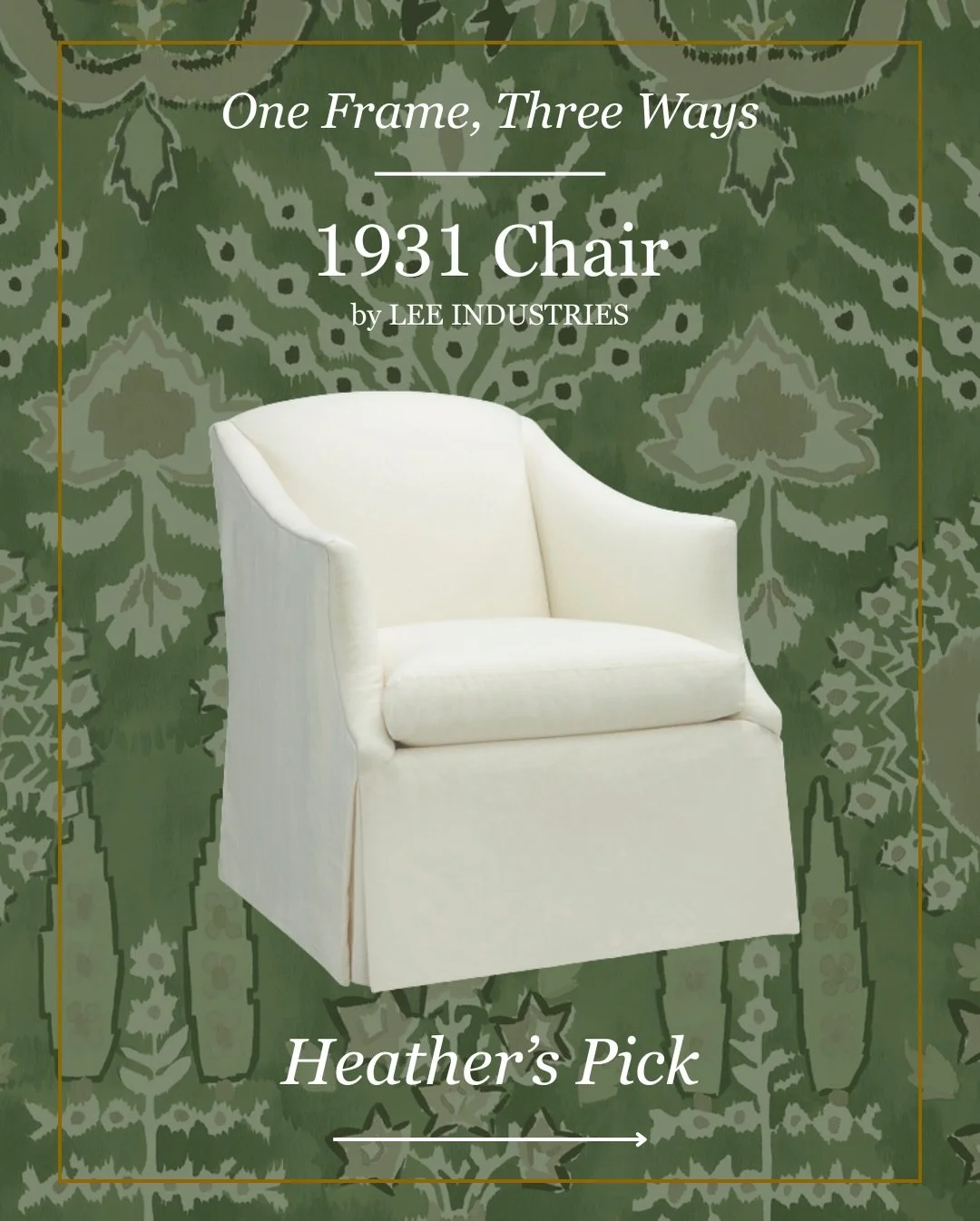 We asked three of our Design Consultants to style the 1931 Chair by Lee Industries for this month&rsquo;s One Frame, Three Ways series, and we&rsquo;re wrapping it up with Heather&rsquo;s take!

Heather imagined the chair anchoring a layered, charact
