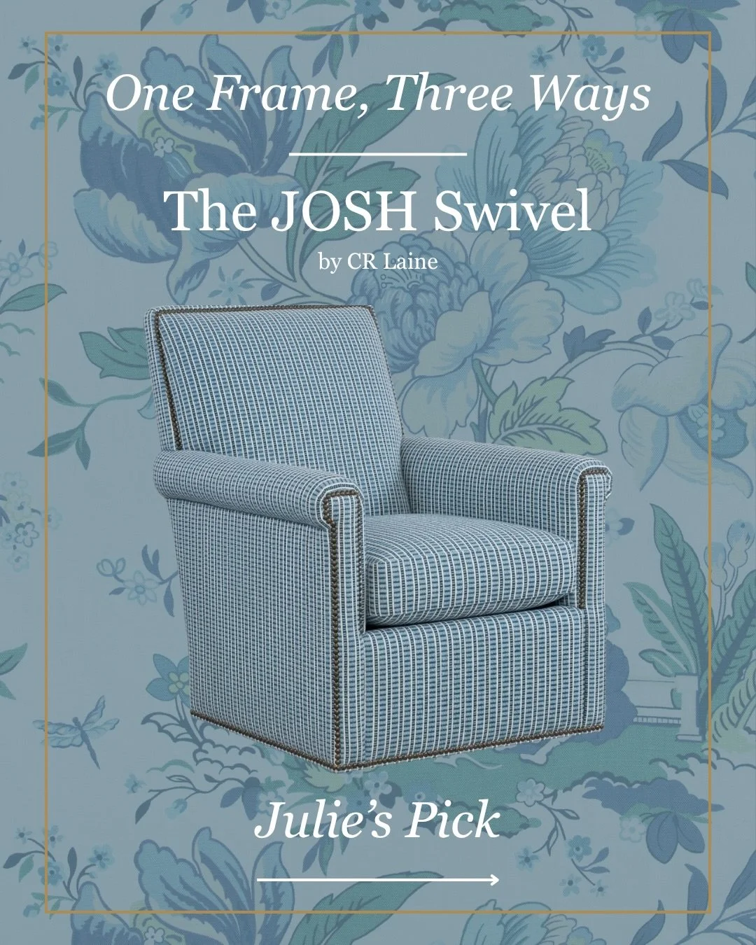 Next up in our One Frame, Three Ways series: Design Consultant Julie&rsquo;s take on the Josh Swivel Chair by @crlaine.

Swipe through to see the details behind her selections, and stay tuned for one more interpretation coming your way!

Inspired to 