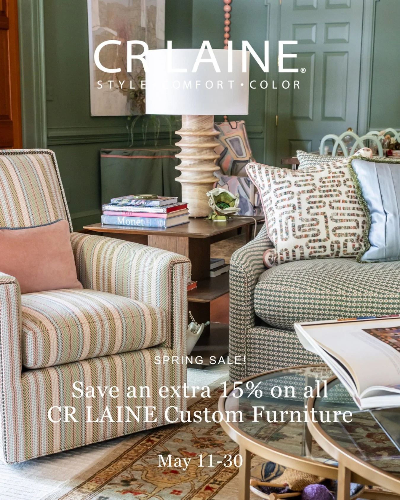 Last chance to save on one of our favorite custom upholstery lines! An extra 15% off CR Laine ends Saturday, May 30. Stop in and let our experts help you find your frame!