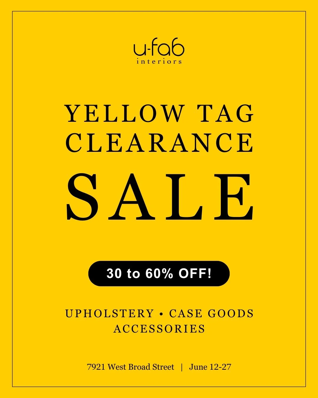 🚨 We&rsquo;re making room for new arrivals, which means we&rsquo;re marking down some of our favorite in-stock pieces throughout the showroom! 

Our Yellow Tag Clearance Sale starts at 10 AM on Friday, June 12, and it&rsquo;s your chance to save up 