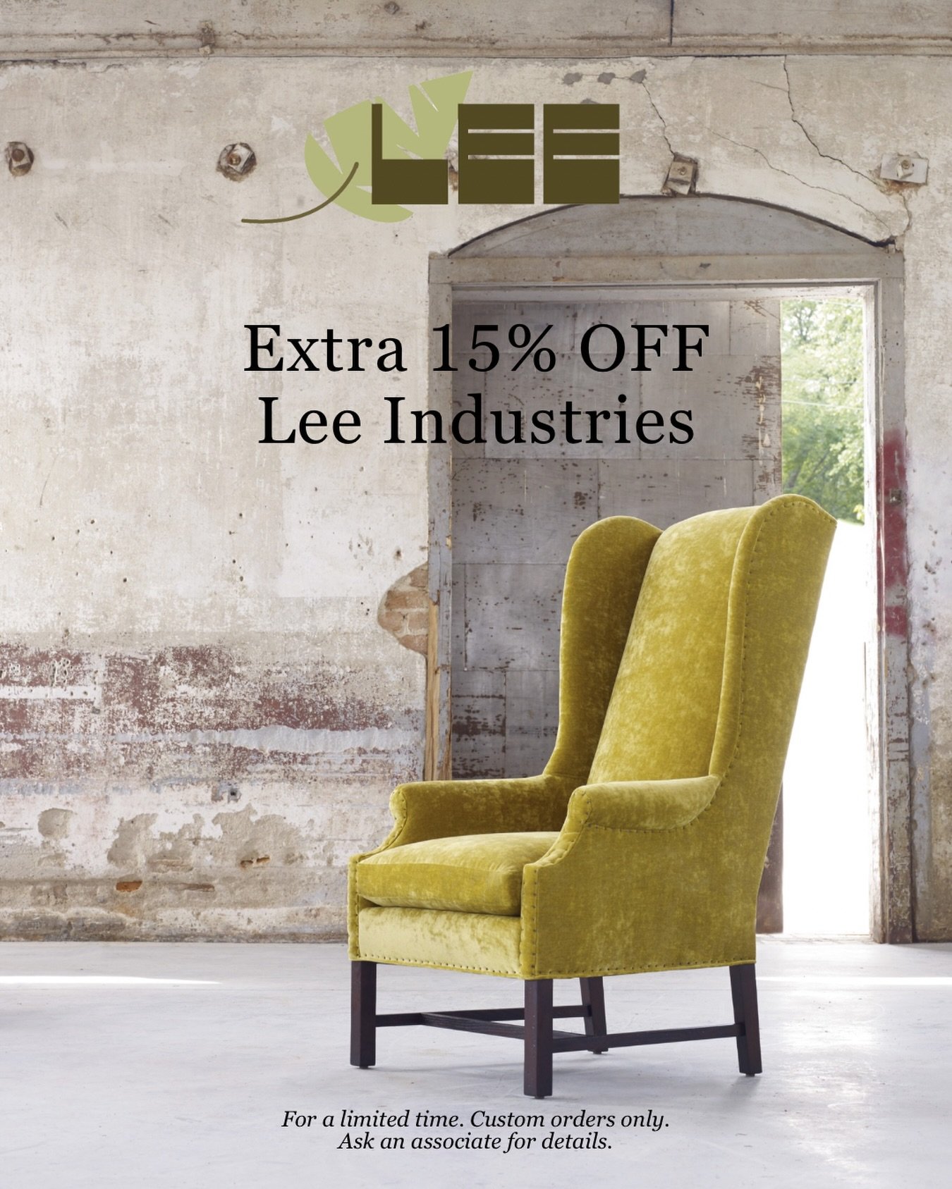 Through October 3, enjoy an extra 15% off custom @leeindustries, only at U-Fab. From sofas and sectionals to chairs, ottomans, beds, and more, Lee lets you choose the frame, fabric, and details that make a piece your own. Plus, special order Lee piec
