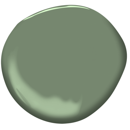 Benjamin Moore Cedar Path paint color swatch, a rich green with warm undertones selected for the 2026 RSL Designer Show House at Foundry Manor.