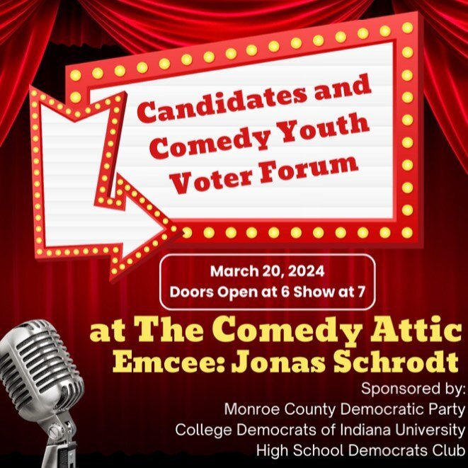 Join newly registered voters, the College Dems, and candidates for a campaign season forum for the ages. Emcee&rsquo;d by Jonas Schrodt and with our partners at the Comedy Attic, new voters will ask the candidates the questions under the spotlight.