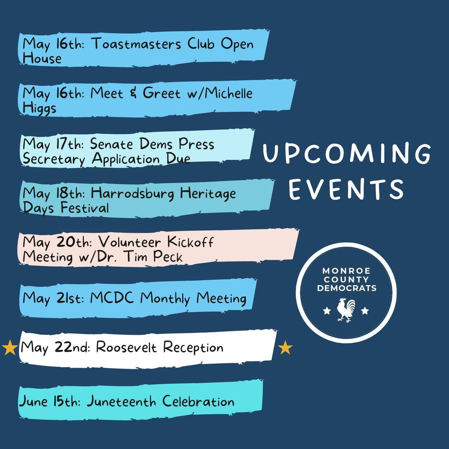 Blue Revue: Six Days Until Roosevelt Reception!, MCDC Monthly Meeting, Candidate Events, and Much More!