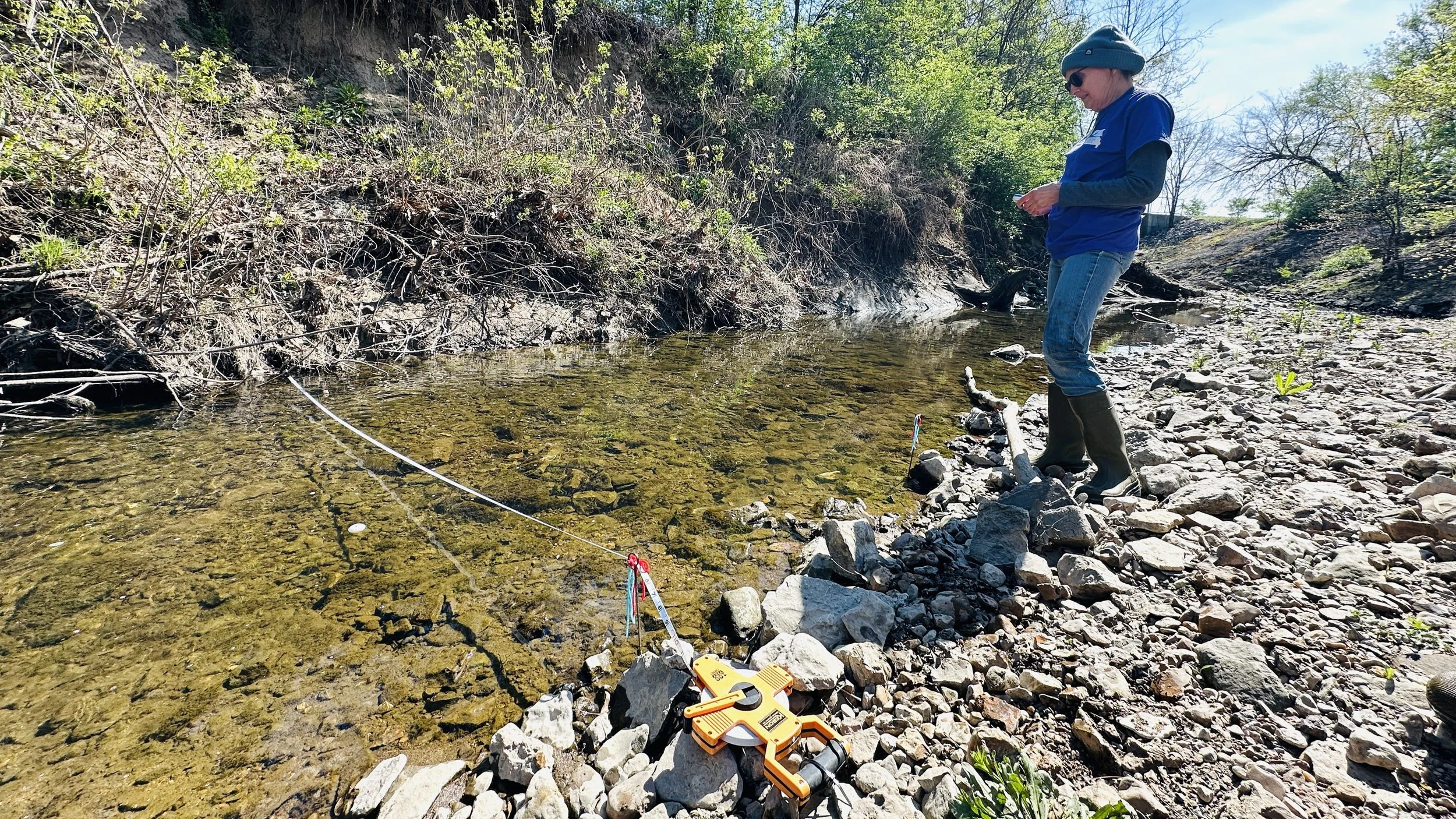  Stream Team volunteers monitoring water discharge  
on Mackenzie Creek at River Des Peres 
April 2026  Photo by Kim Funcik