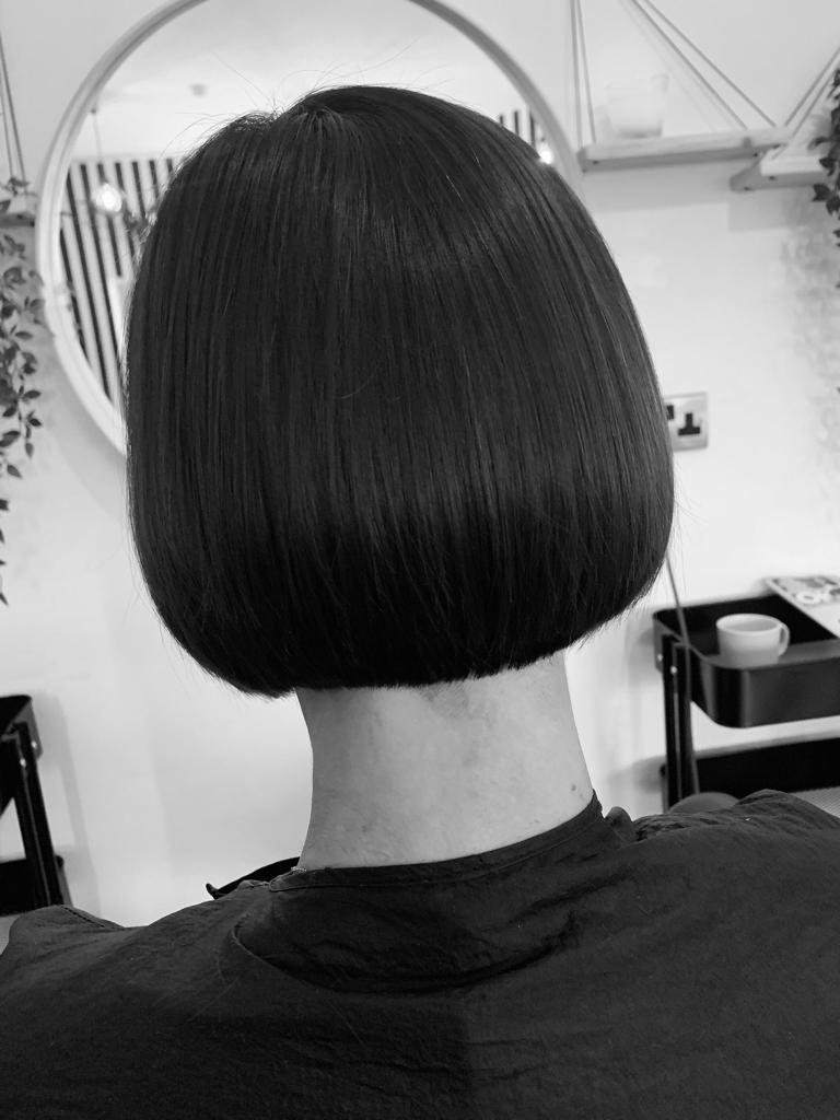 Woman straight bob haircut