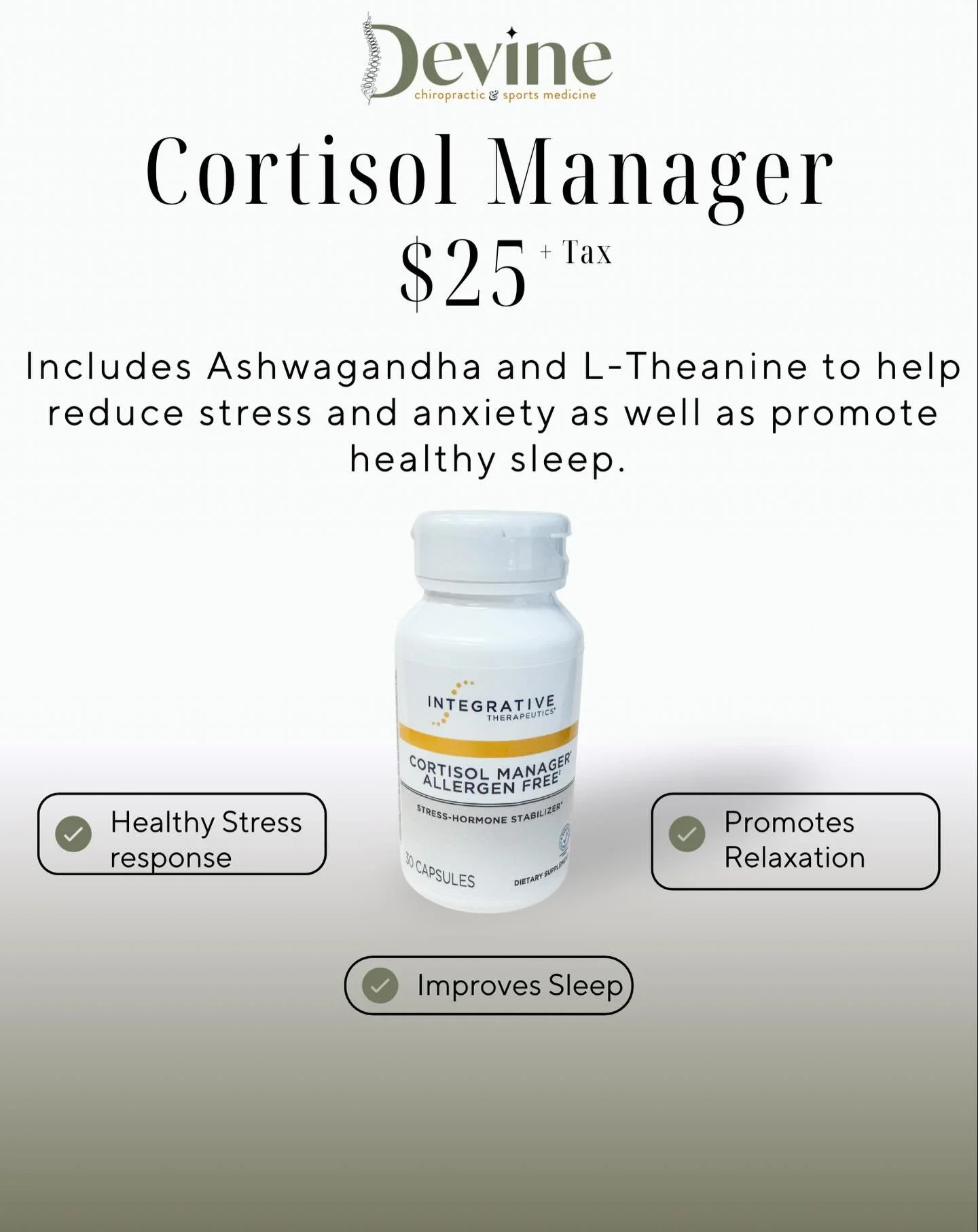 Help manage your stress with the cortisol manager from Integrative Therapeutics. Stop by and get yours today and see what other supplements we have available.