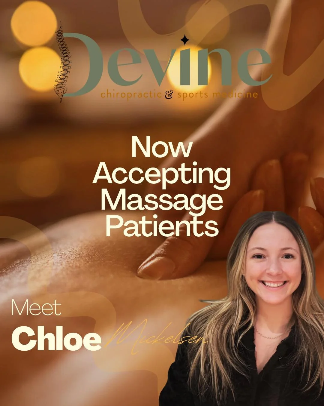 The news you have all been waiting for&hellip;&hellip; Chloe is now accepting massage patients! Starting Monday, April 27th. Please call to schedule. She will be slowly growing her schedule and eventually we will be opening up online booking. We do n