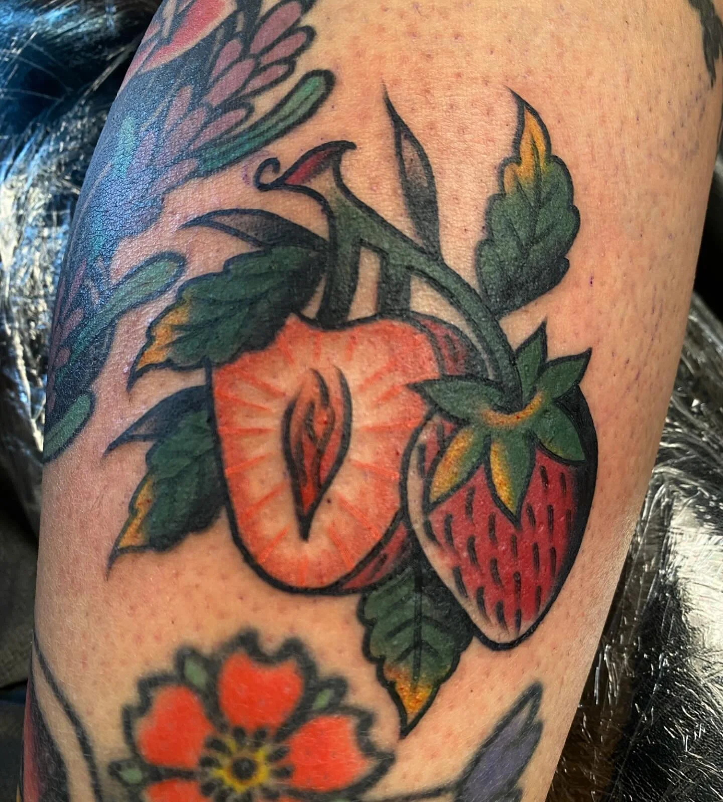 Simple and sweet strawberry π tattoo for Ren. Hit me up for your next tattoo at @sickleandmoontattoo