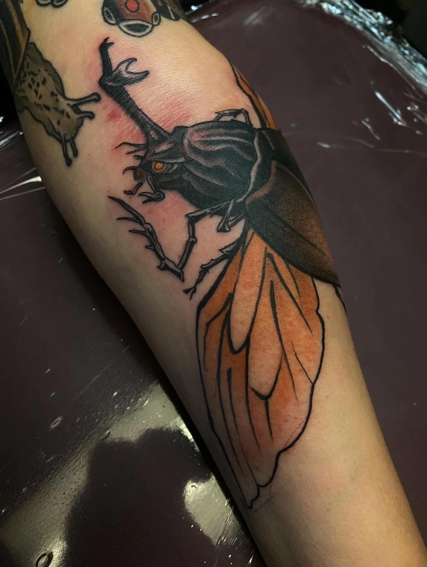 Beetle bug for my pal on the path, Annie. Thanks for being rad. Yes it&rsquo;s red, it&rsquo;s in the crook of the arm, it is and will be just fine!
Thanks for checking out my work.
You know where to find me.
@sickleandmoontattoo