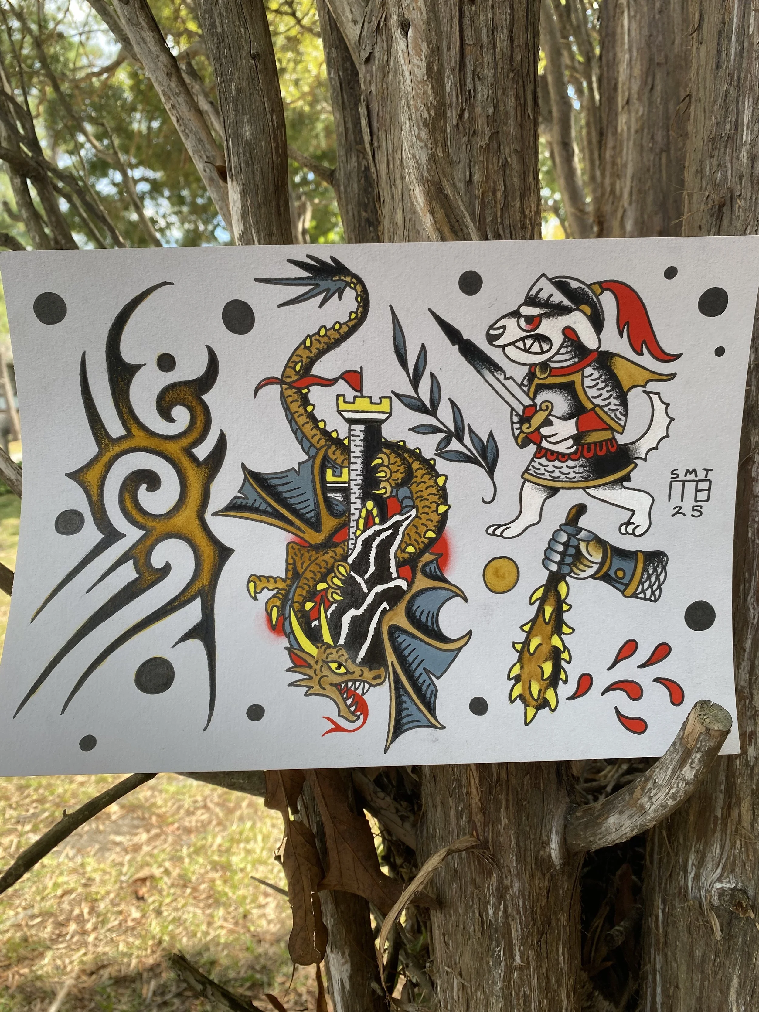 Repeatable flash. Tribal and dragon are about 6 inches tall. Black and gray available for all!
