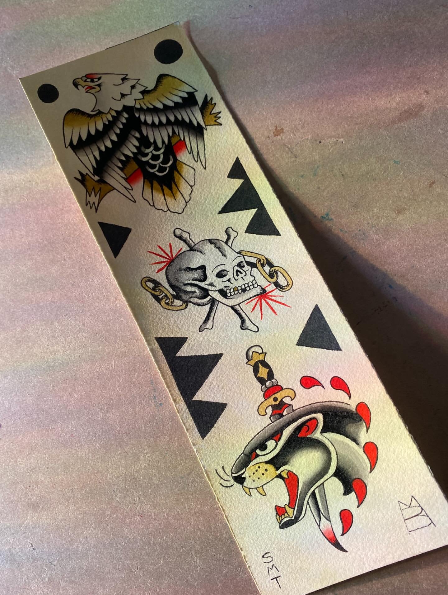 About 3/4 inches tall each. Perfect for limbs or filler on torso. Can be done in black and gray if preferred. These designs are repeatable flash.