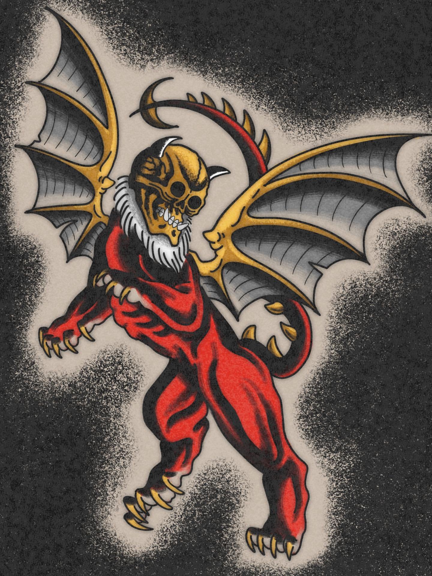Jersey Devil. About 8 inches tall. Perfect for thigh, rear calf, and upper arm, or go buck wild and get it real big on your back or front.