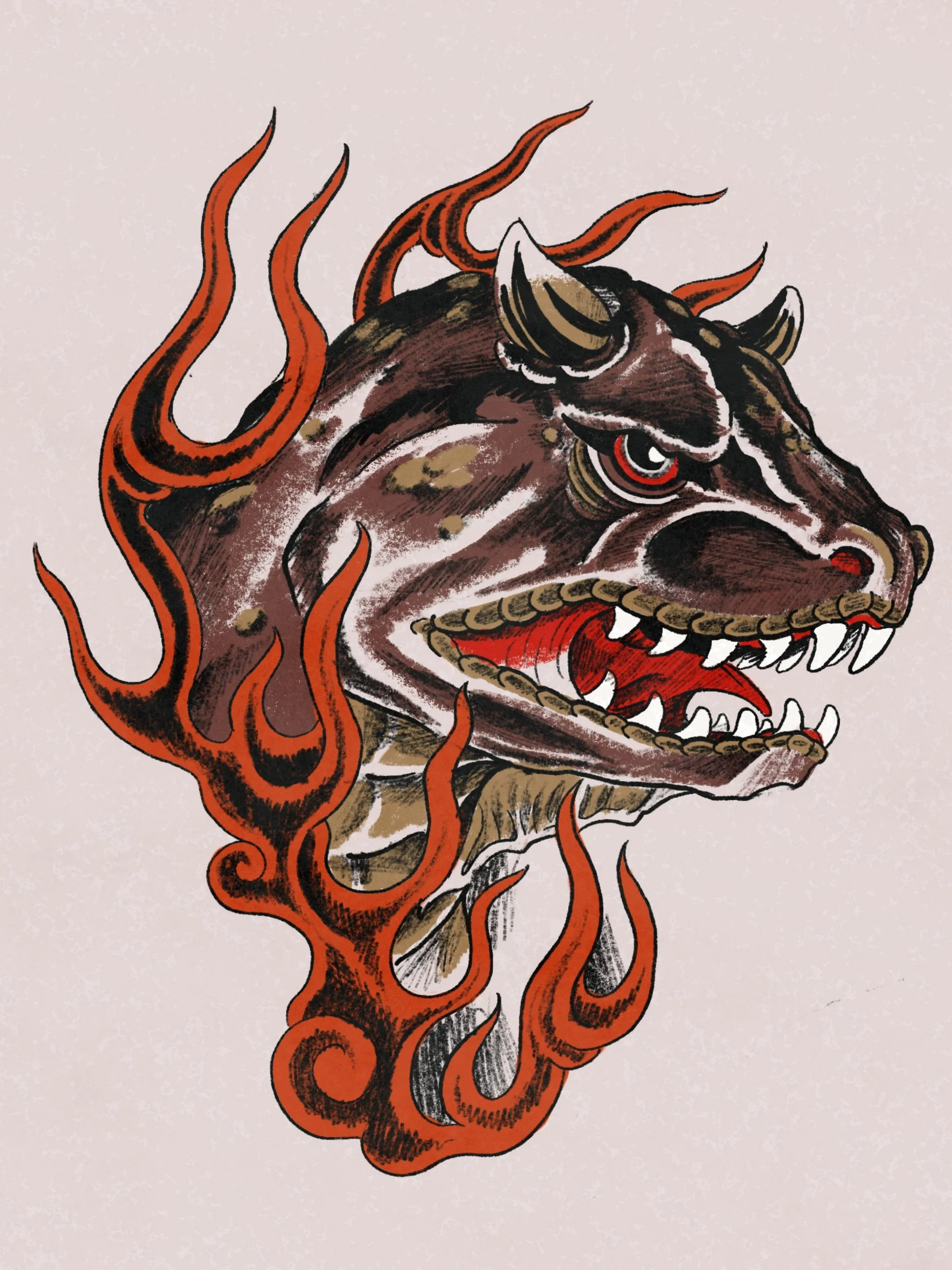 5-6 in tall. Scientifically inaccurate carnotaurus. Rear calf, on an arm, or larger on the outer upper thigh are some options, among others. Black and gray would also work well for this design.