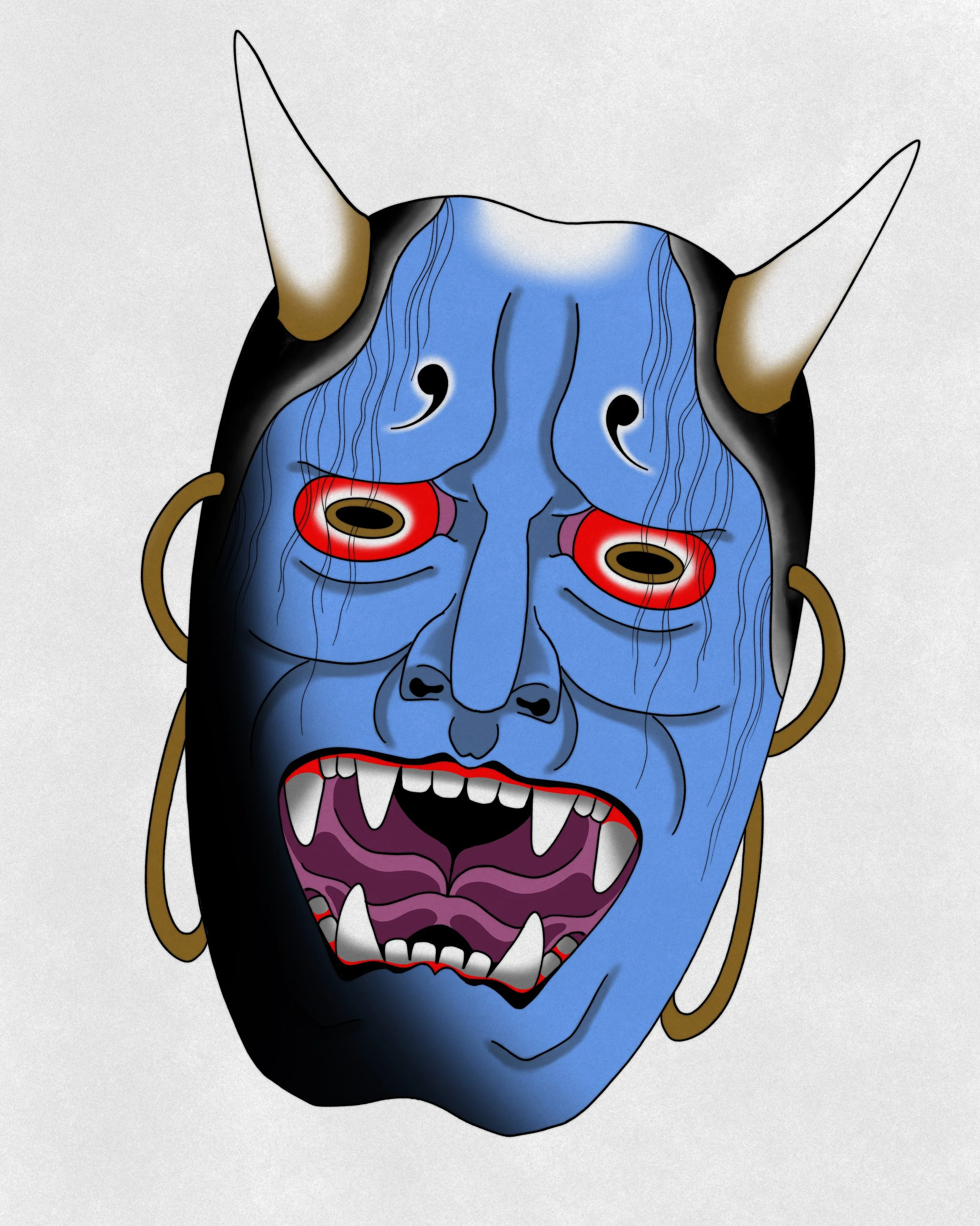 Nasty hannya. 4-5 in tall minimum. Works anywhere with space. Excellent focal point for a sleeve.
