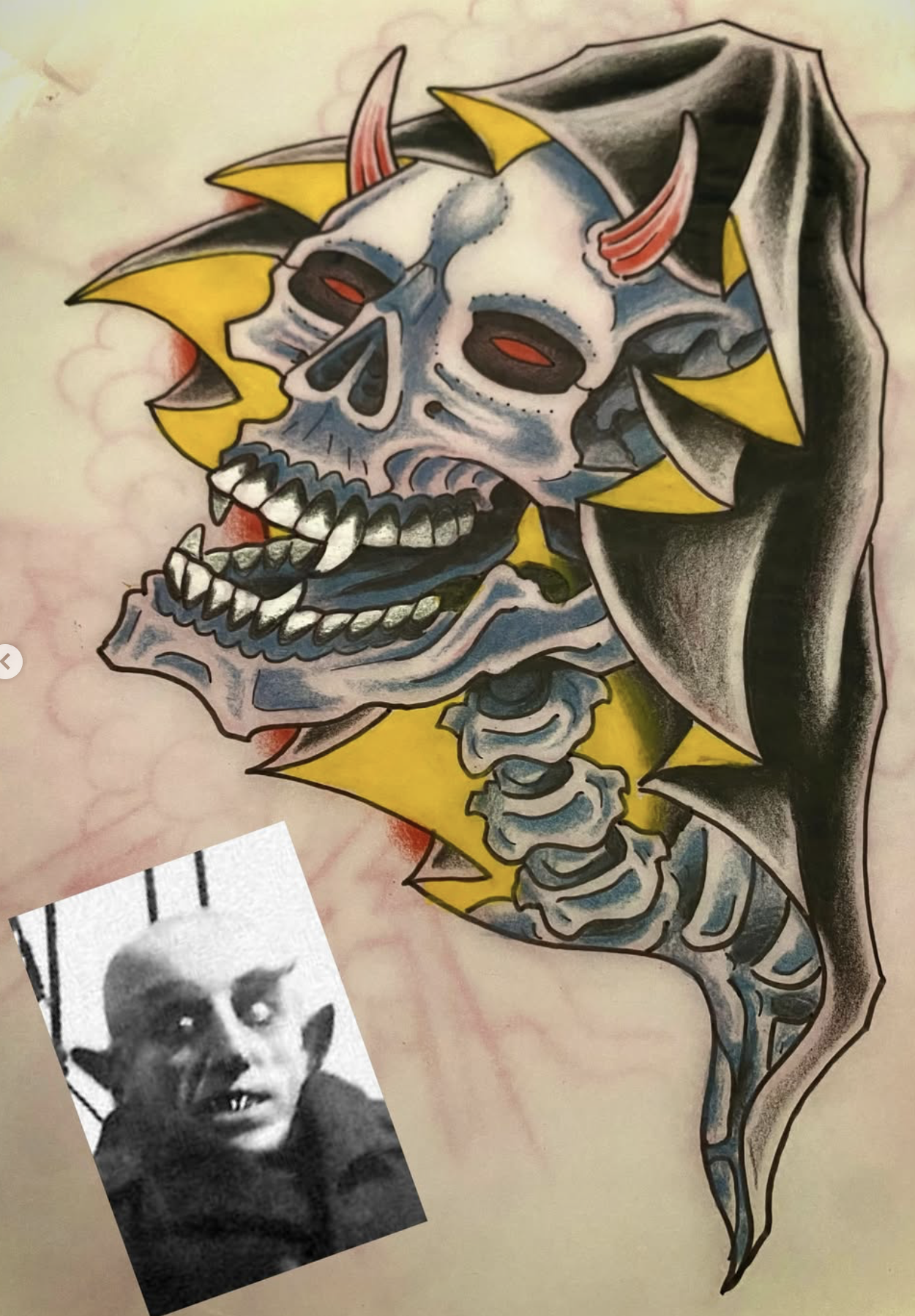 7/8 inches tall. Thigh, ribs, upper arm, side of calf are a few placement options among others. I would like to keep color but open to black and gray if that's what YOU'D prefer. ***Nosferatu not included***
