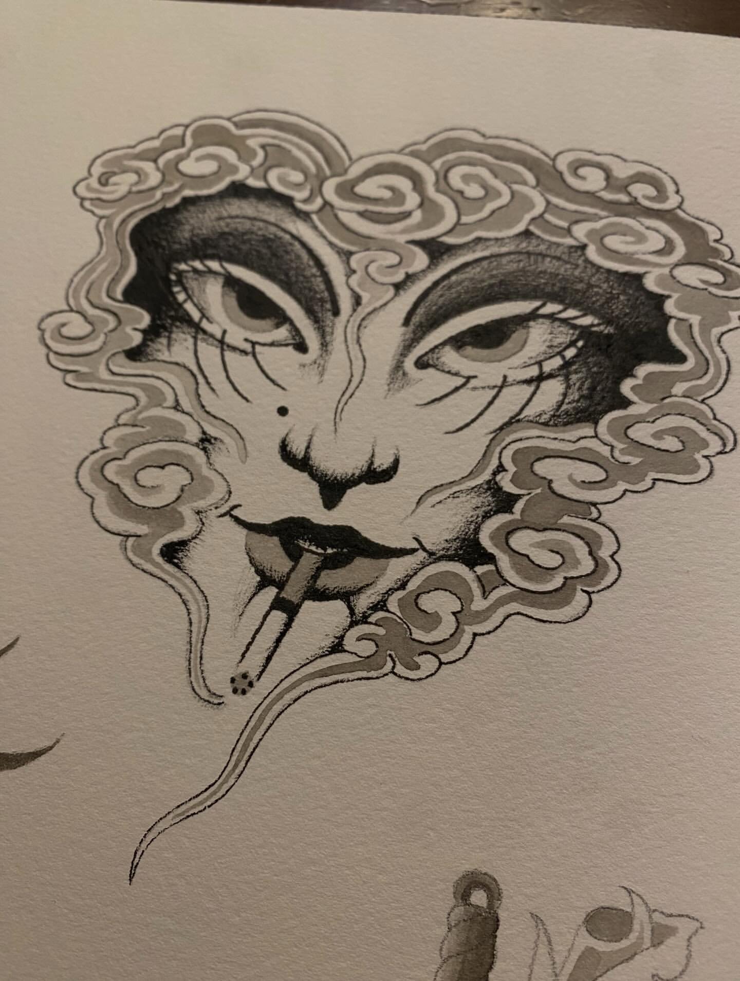 About 6 inches tall. Great for upper thigh, upper arm, inner forearm, or chest panel. Can be done in color if preferred.