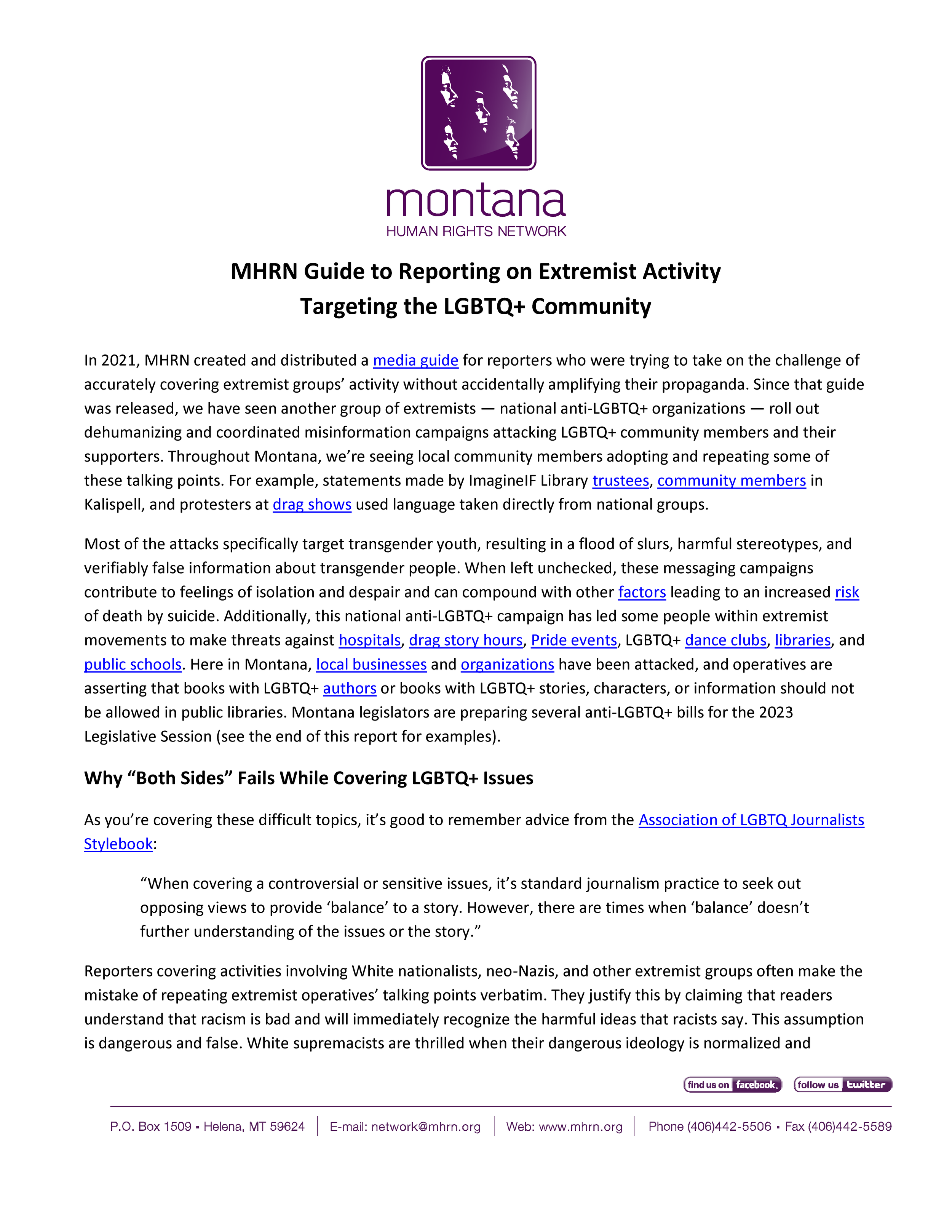 Guide to Reporting on Extremist Activity Targeting the LGBTQ+ Community