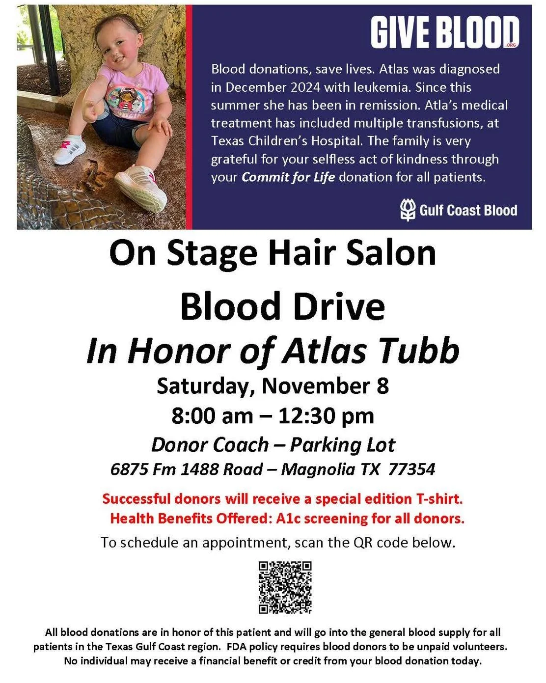 We encourage walk-in donations for our blood drive Saturday, November 8th from 8am-12:30pm! 🙌🏼

If you prefer to reserve an appointment click here: https://www.commitforlife.org/donor/schedules/drive_schedule/408194

#onstagehairsalon #blooddrive #