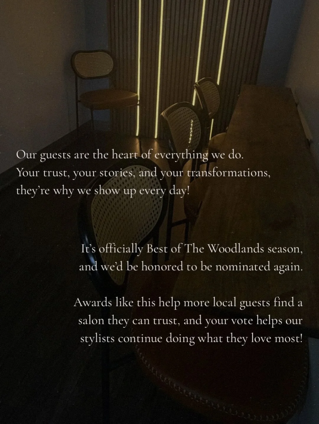 If we&rsquo;ve ever made you feel beautiful, cared for, or completely at home in our chair, we&rsquo;d be so grateful for your vote!💌

Tap the link in our bio https://www.woodlandsonline.com/spgs/bestof/ to vote for On Stage Salons. 
Thank you for b