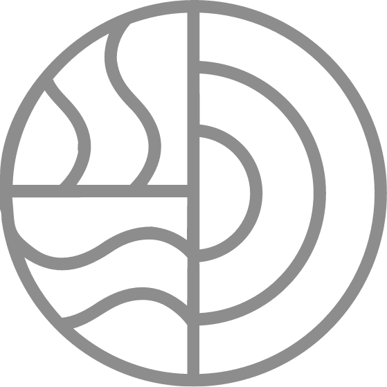 A circular design divided into five sections with abstract wave and line patterns in black and gray.