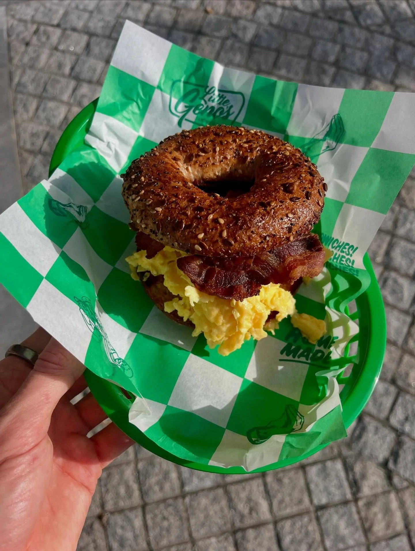THE BREAKFAST BAGEL
Everything Seeded Bagel
Cheddar Cheesy Scramble
Crispy Streaky Bacon
.
.
.
.
.
.
.
.
.
.
#deli #sandwiches #newyork 
#cafe #reuben #cubano 
#banhmi #italian #breakfast 
#bagel #vegan #vegansandwich 
#veganfood #newyorkdeli
#little