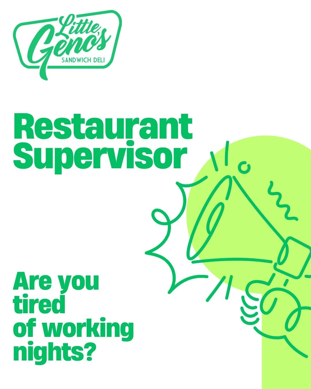 RESTAURANT SUPERVISOR 

We have an exciting position opening up for our restaurant supervisor with an opportunity to work day time hours, leading our passionate team and running our sandwich deli &amp; cafe operations. 

If you have at least 3 years 