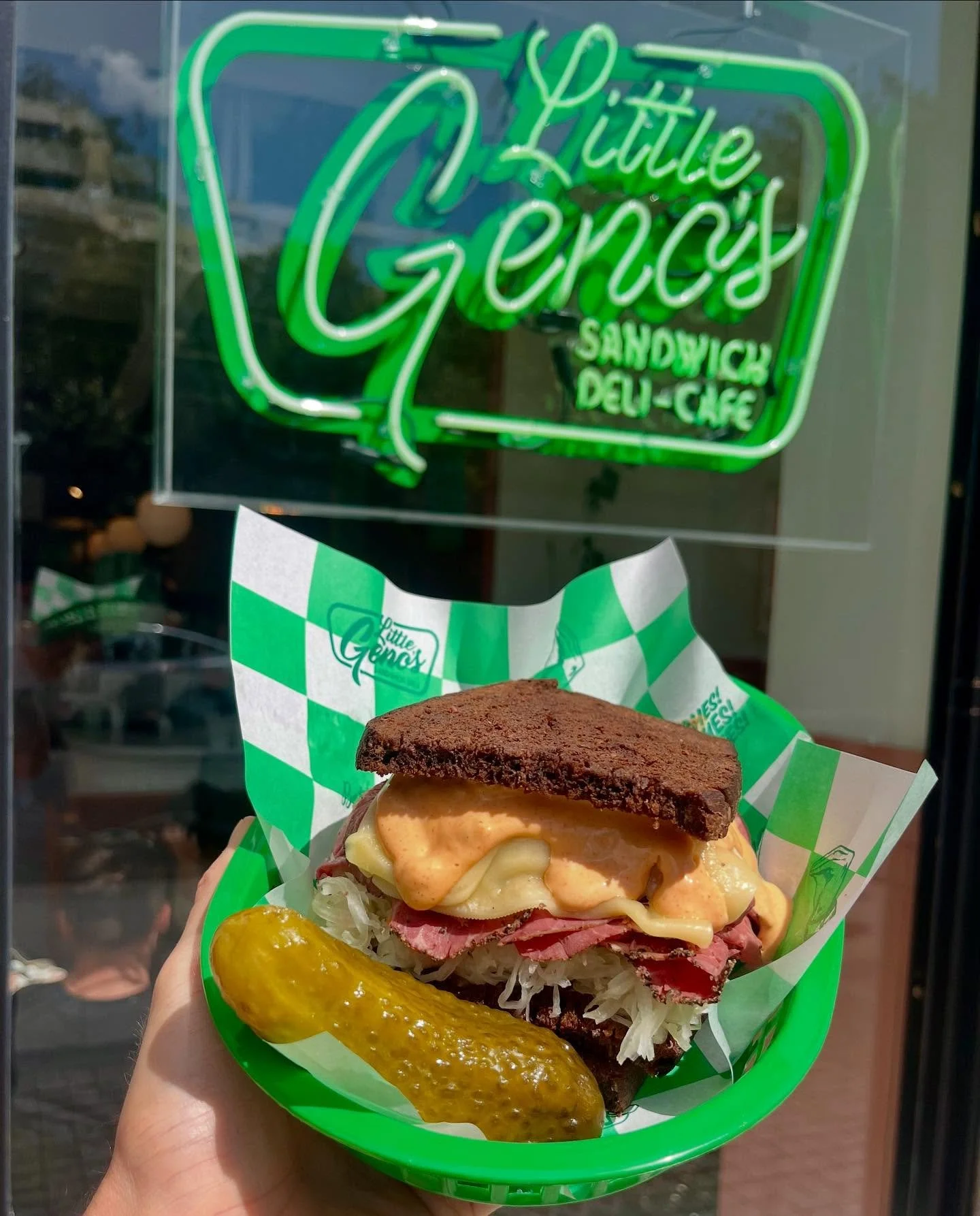 The REUBEN
Rye Bread
Pastrami
Sauerkraut 
Swiss Cheese
Russian Dressing
Served with a pickle 🥒
.
.
.
.
.
.
.
.
.
.
#deli #sandwiches #newyork 
#cafe #reuben #cubano 
#banhmi #italian #breakfast 
#bagel #vegan #vegansandwich 
#veganfood #newyorkdeli
