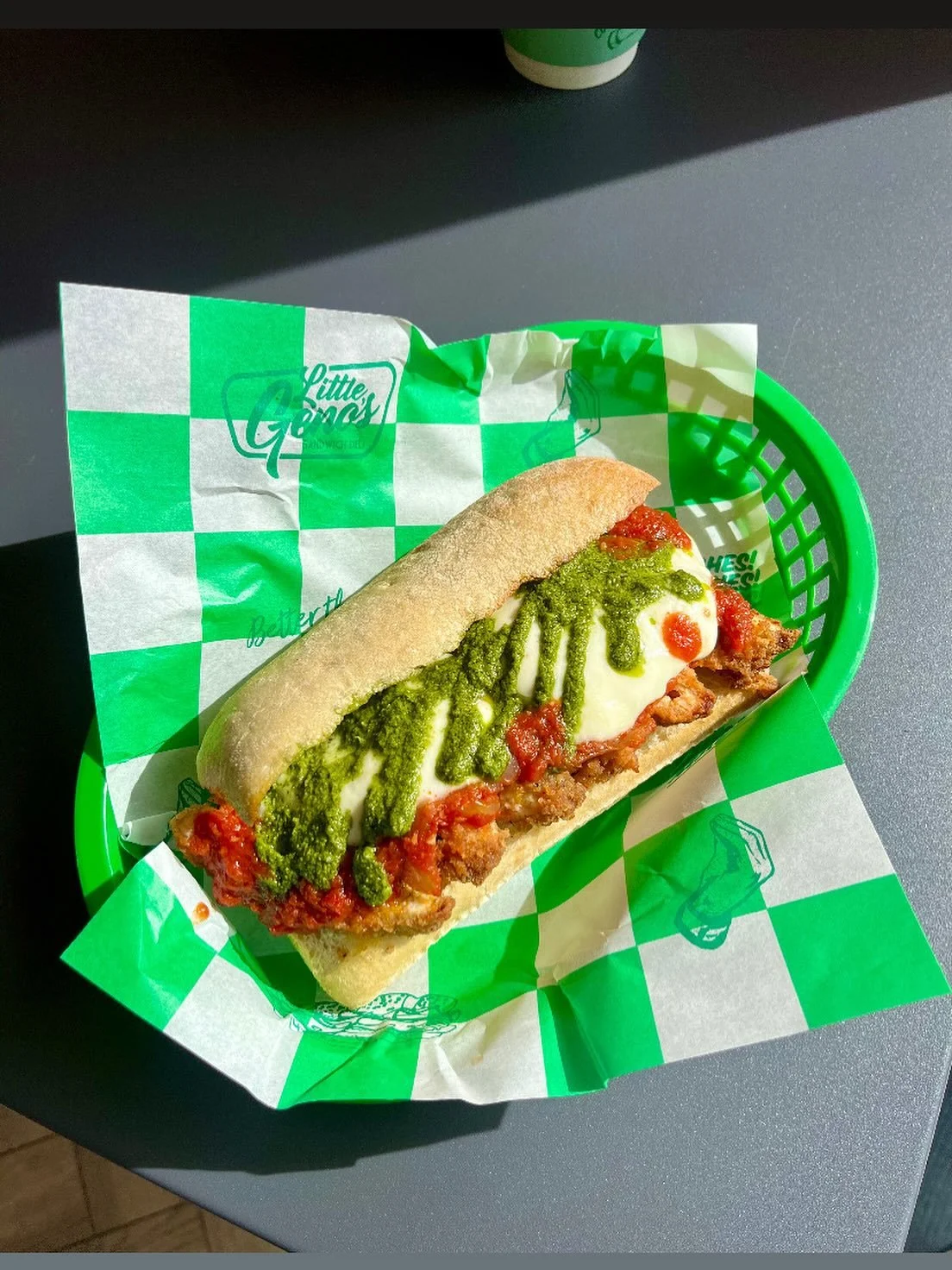 CHICKEN PARMIGIANA
Crusty Ciabatta 
Parmesan Garlic Butter
Crispy Breaded Chicken
Vodka Marina Sauce
Buffalo Mozzarella 
Basil Pesto

.
.
.
.
.
.
.
.
.
#deli #sandwiches #newyork 
#cafe #reuben #cubano 
#banhmi #italian #breakfast 
#bagel #vegan #veg