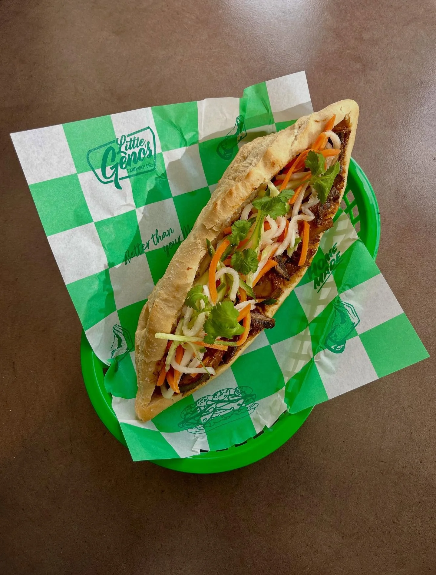 B&Aacute;NH M&Igrave;
Crusty French Baguette 
Vietnamese Spiced Pork Sausage
Sticky Lemongrass Pork Belly
Shredded Carrot, Daikon Radish + Cucumber
Black Garlic Aioli
Jalape&ntilde;o Vinaigrette 
Coriander
.
.
.
.
.
.
.
.
.
.
.
#deli #sandwiches #new