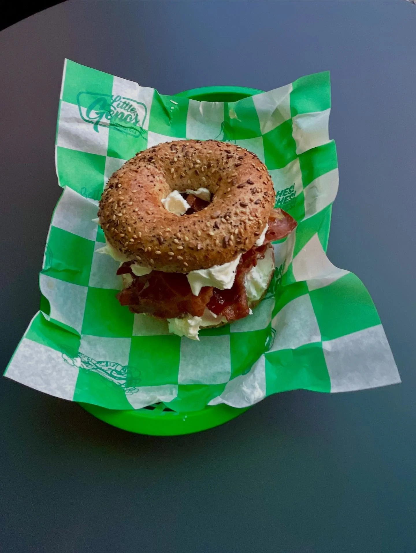 Cream Cheese + Crispy Bacon Breakfast Bagel 🥯
.
.
.
.
.
.
.
.
.
.
.
.
#deli #sandwiches #newyork 
#cafe #reuben #cubano 
#banhmi #italian #breakfast 
#bagel #vegan #vegansandwich 
#veganfood #newyorkdeli
#handmade #italiansandwich 
#homemade #baked 