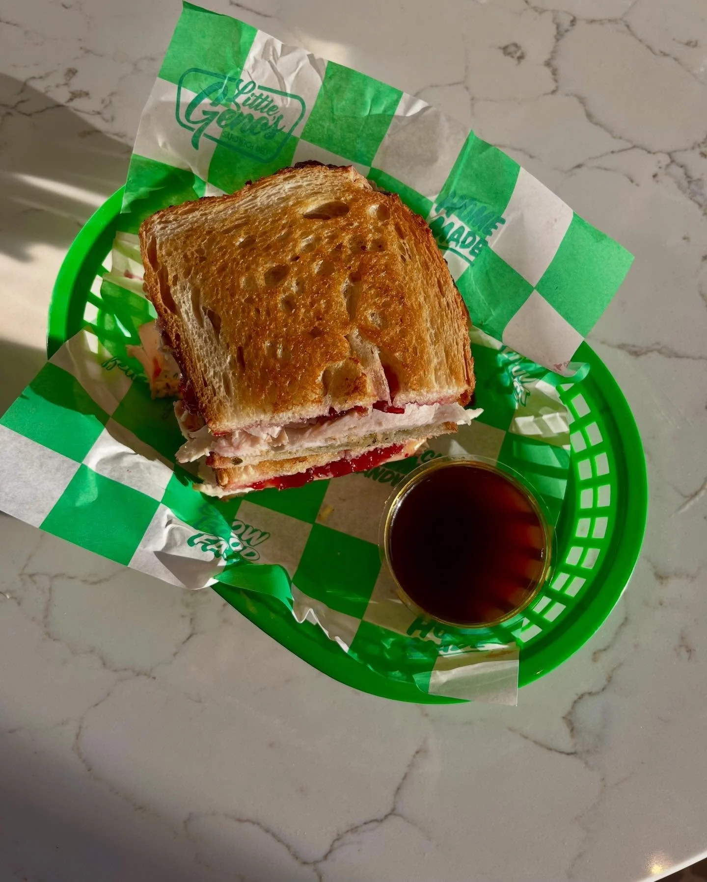 CHRISTMAS SANDWICH 🎅🏼🎄
Toasted Sourdough
Roast Turkey
@jameson_ireland Whiskey &amp; Orange Ham Hock 
Sage + Onion Stuffing
Cranberry Sauce
Whipped Brie Cheese 
With a little pot of Dipping Gravy