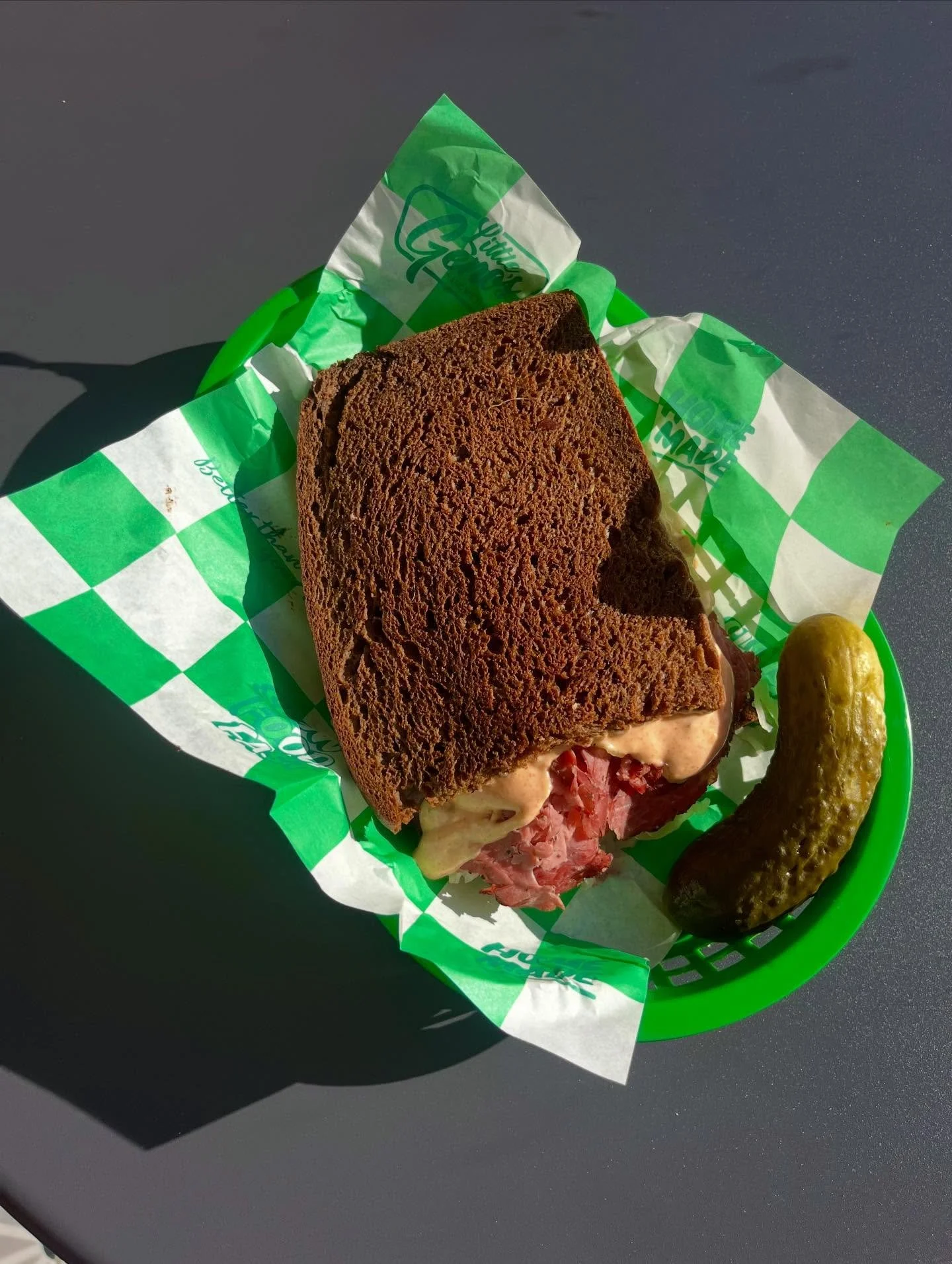 The REUBEN
Rye Bread
Pastrami
Sauerkraut 
Swiss Cheese
Russian Dressing
Served with a pickle 🥒