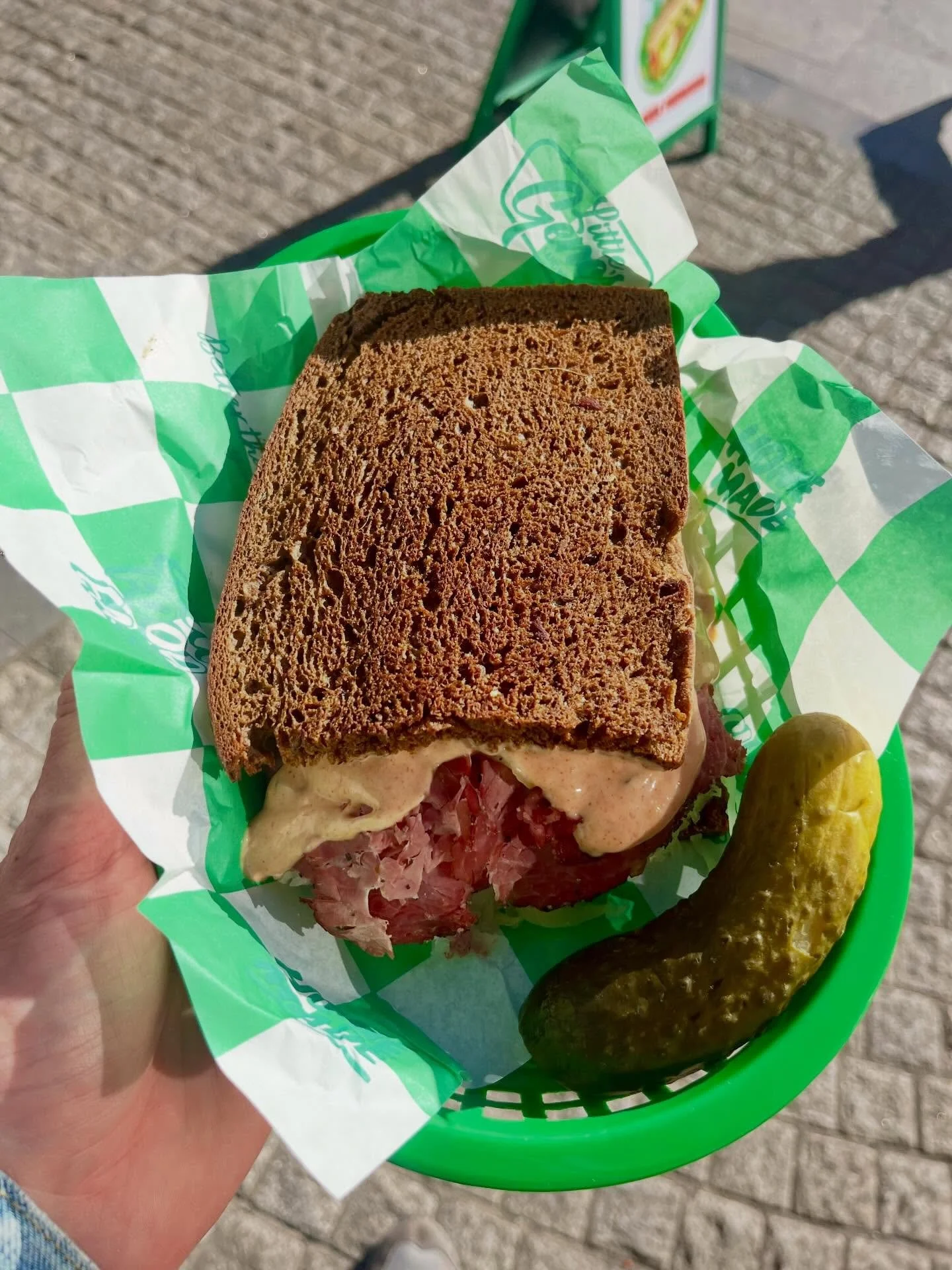 REUBEN
Rye Bread
Pastrami
Sauerkraut 
Swiss Cheese
Russian Dressing
Served with a pickle 🥒