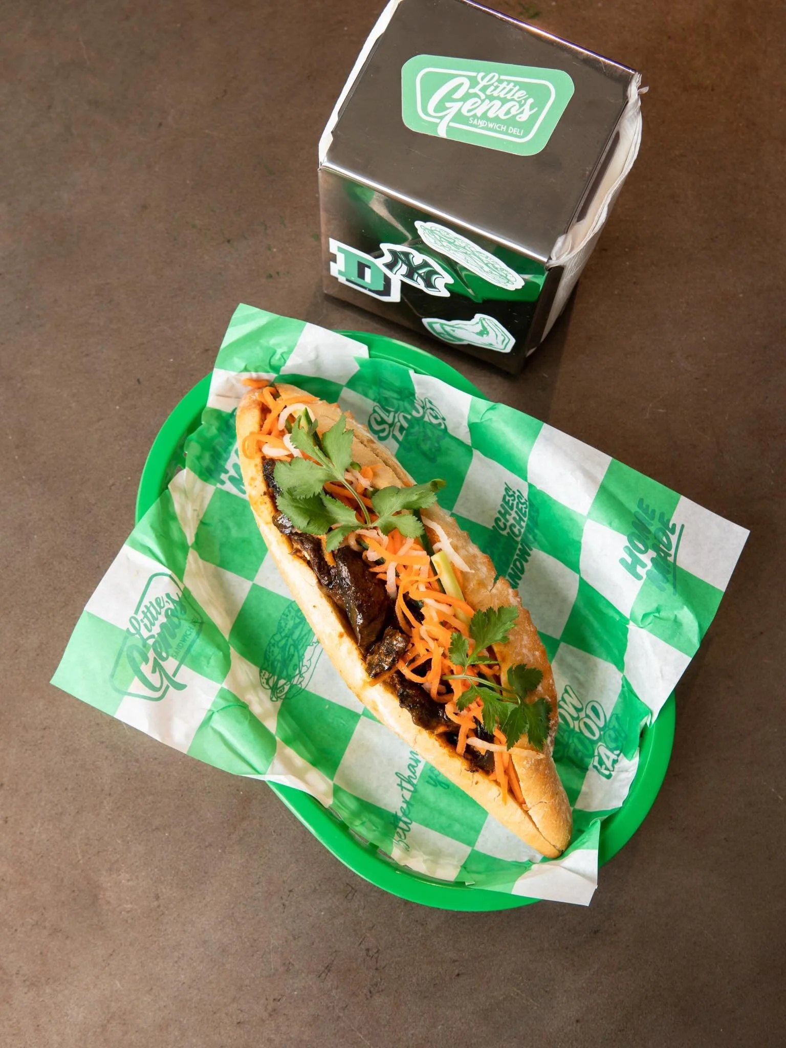 MUSHROOM B&Aacute;NH M&Igrave; 
Crusty French Baguette 
Shiitake XO sauce
Marinated + Grilled Portobello Mushrooms 
Shredded Carrot, Daikon Radish + Cucumber
Black Garlic Aioli
Jalape&ntilde;o Vinaigrette 
Coriander