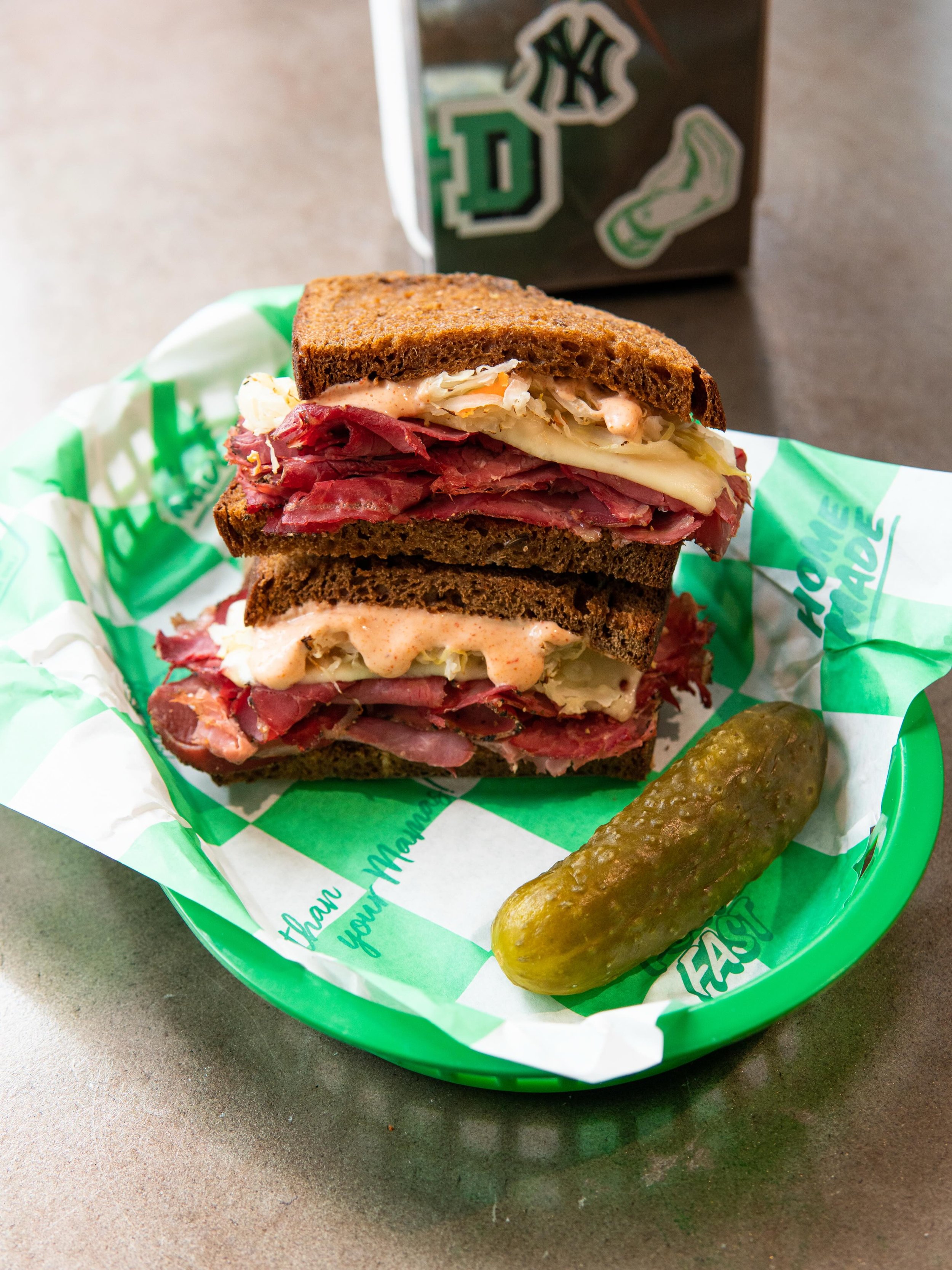 REUBEN
Rye Bread
Pastrami
Sauerkraut 
Swiss Cheese
Russian Dressing
Served with a pickle 🥒