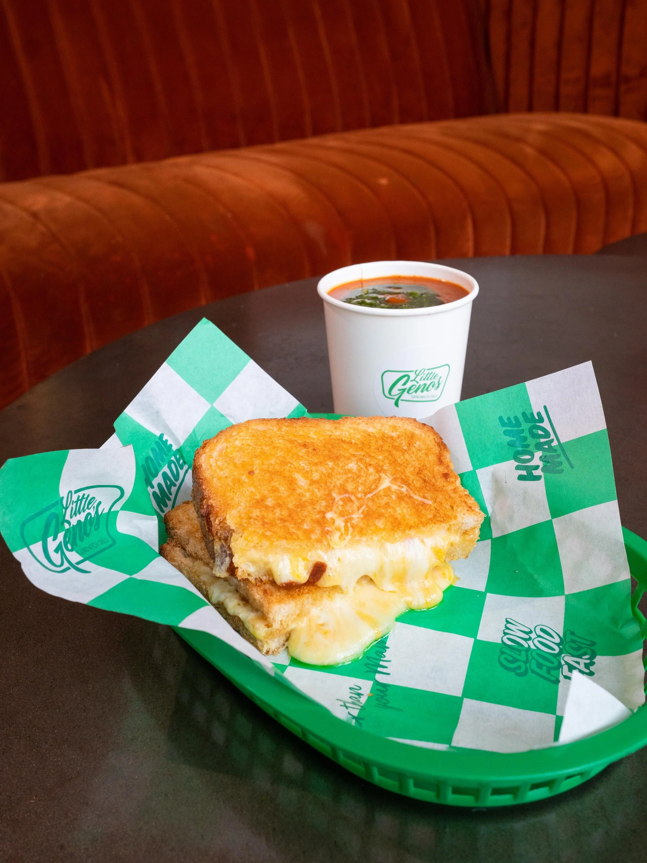 It&rsquo;s Grilled Cheese &amp; Soup weather again ☔️ ☀️ 
Grilled Triple Cheese &amp; Roasted Tomato, Pepper + Butternut Squash Soup with Basil Pesto