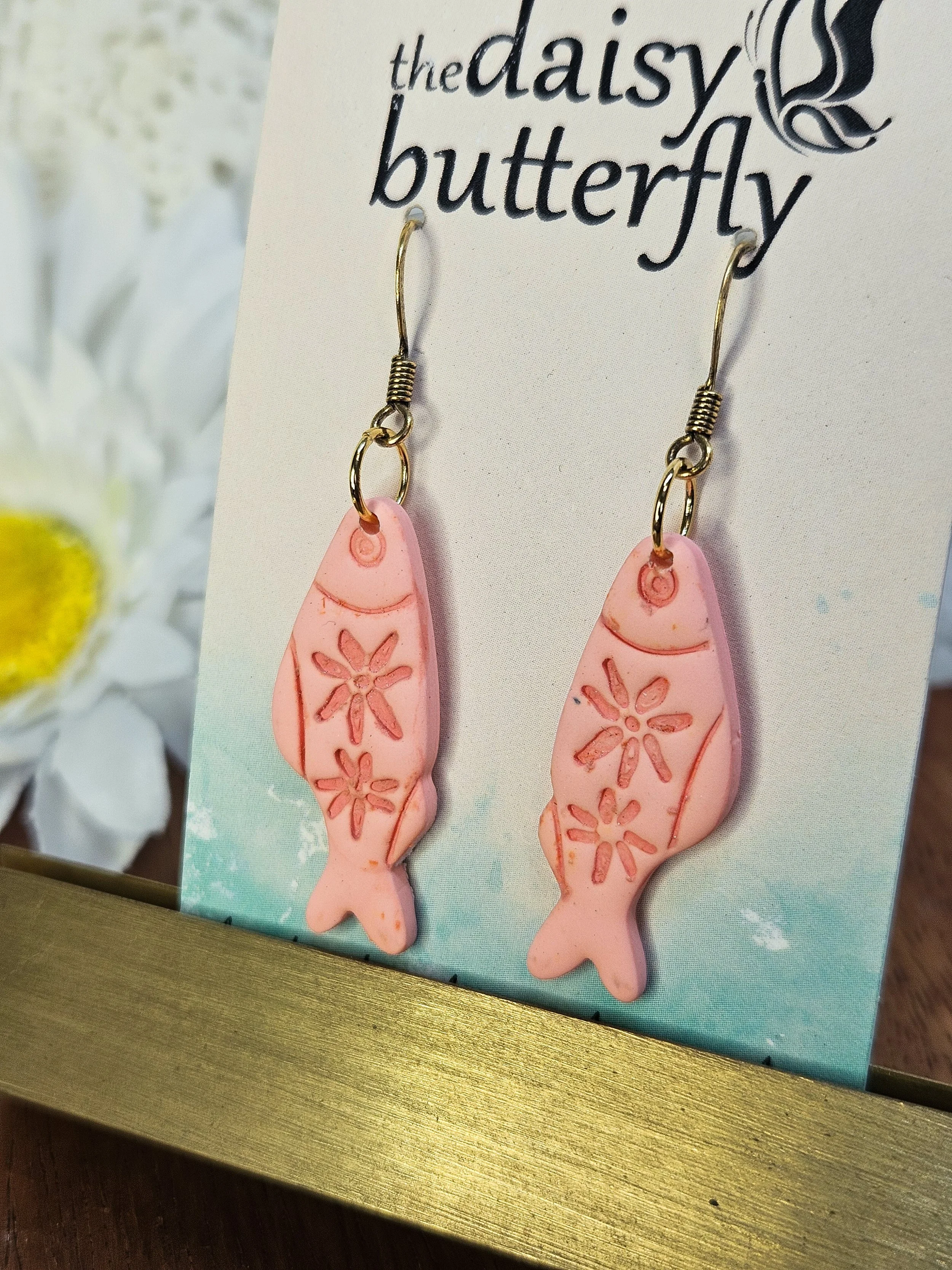 Salmon Floral Fish Earrings