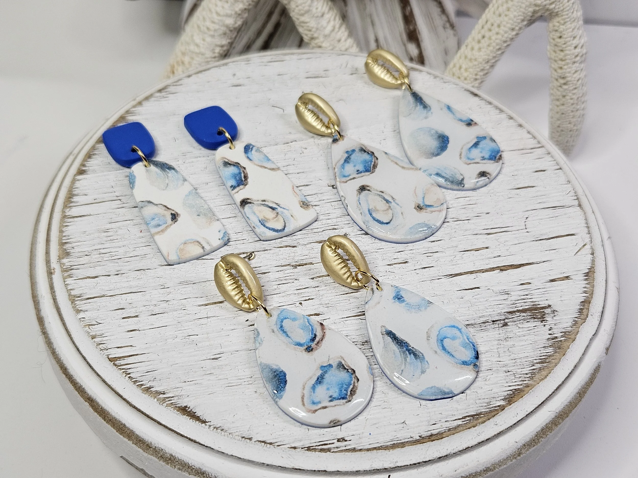 Blue Oyster Print Dangles