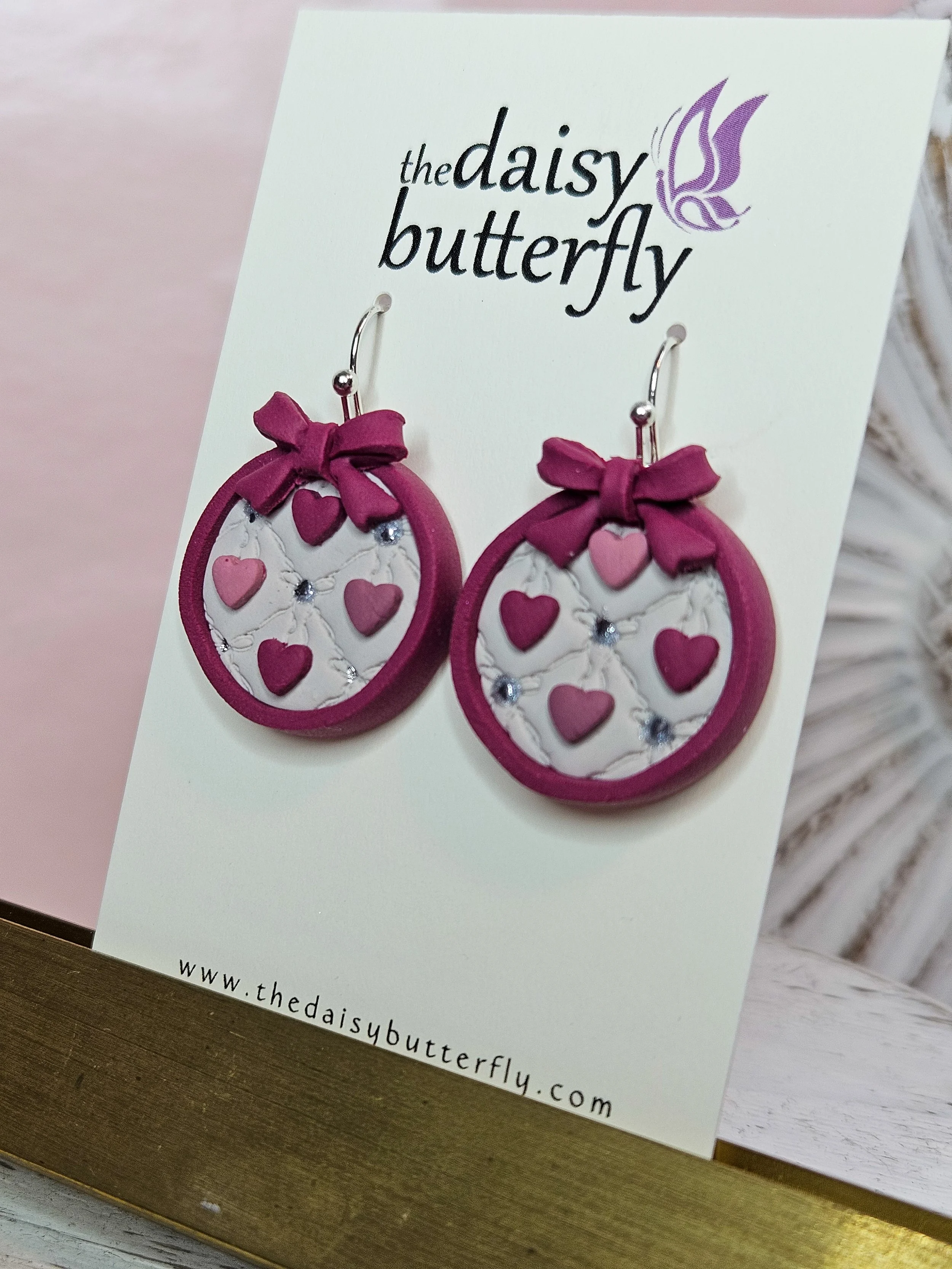 Quilted Heart Hoop Dangles