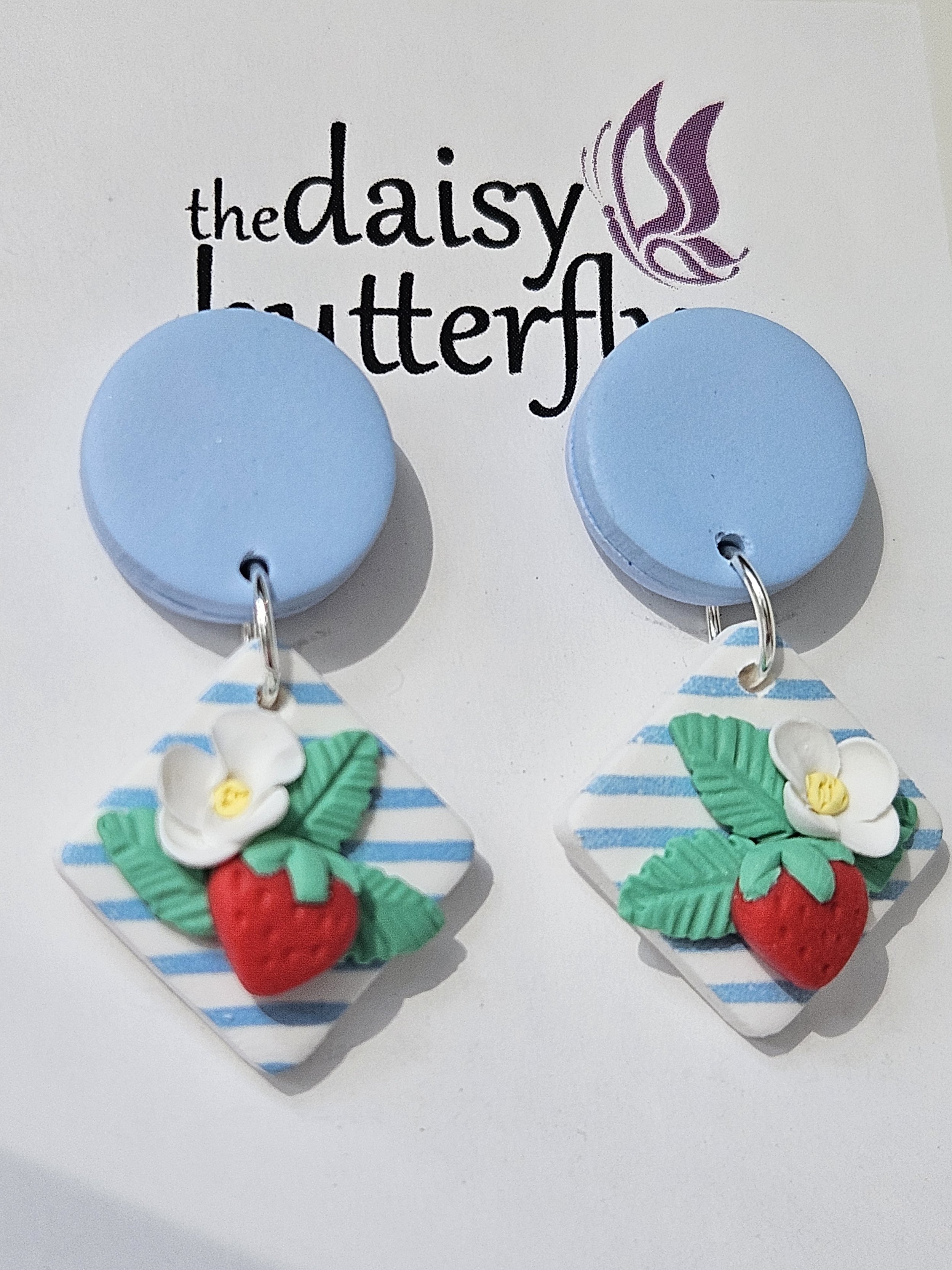 Strawberry & Stripes Handmade Dangle Earrings