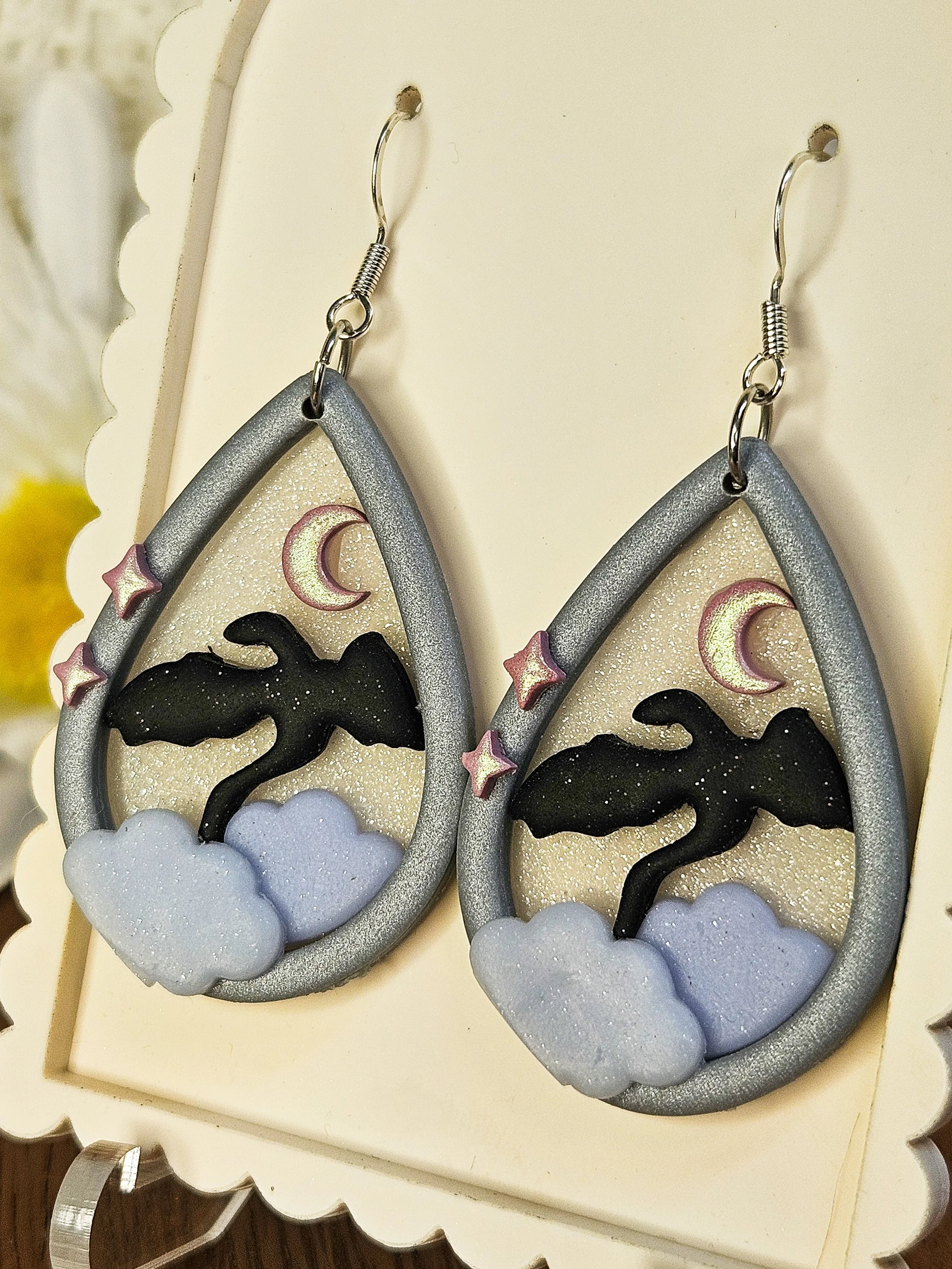 Fantasy Dragon Silhouette Earrings