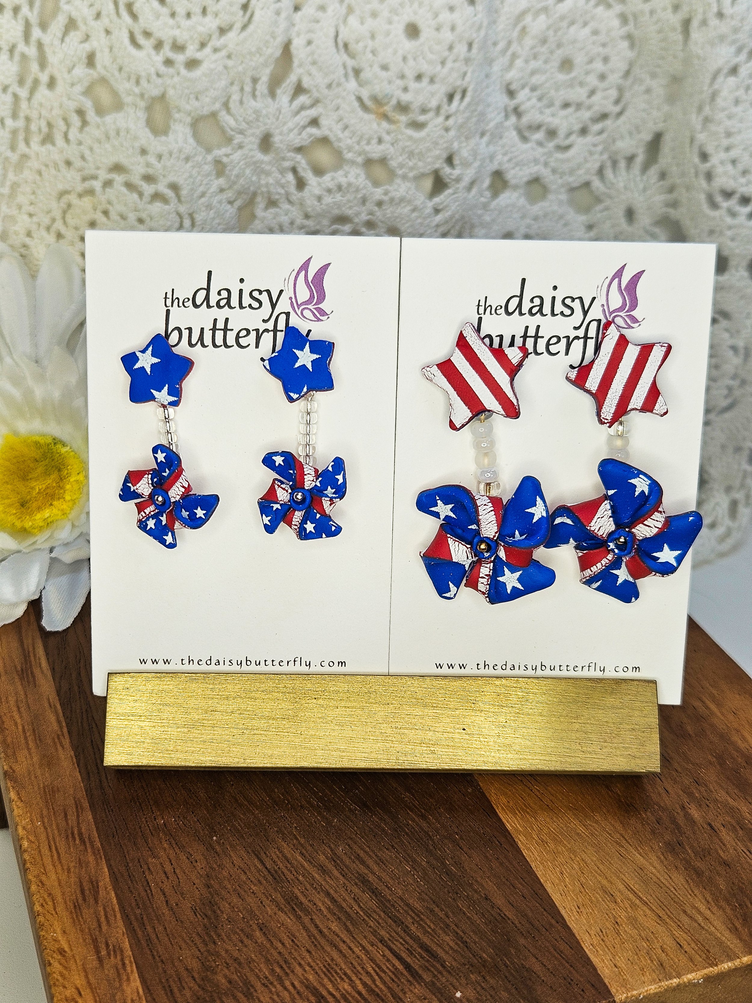 Red, White and Blue Spinning Pinwheel Earrings