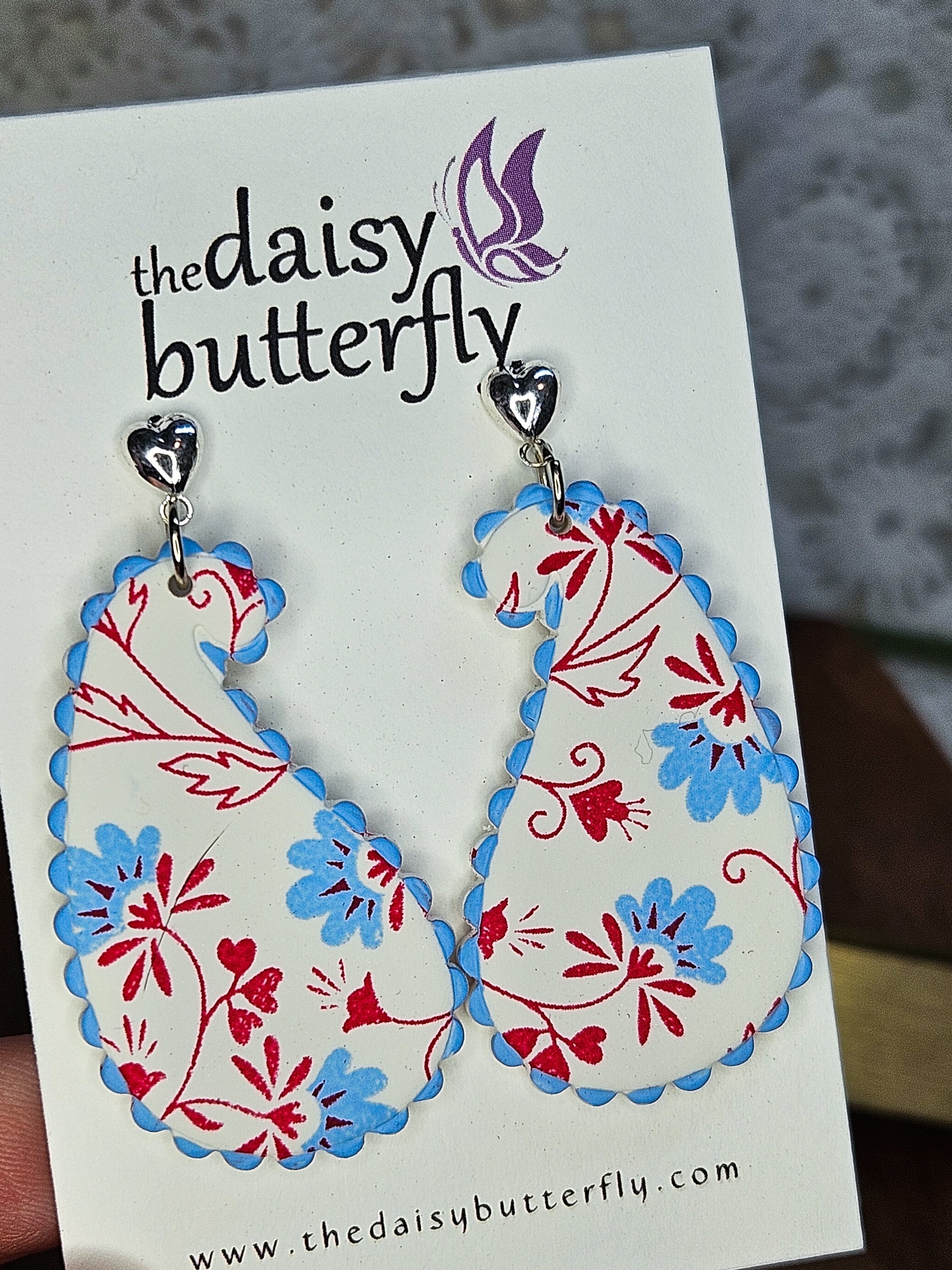 Red, White & Blue Paisley Earrings